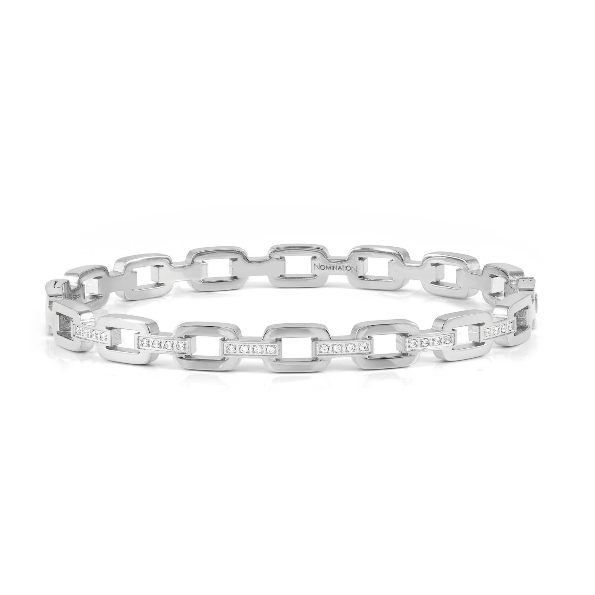 PRETTY BANGLES 029515/001 STAINLESS STEEL CHAIN STYLE WITH WHITE CZ - MEDIUM