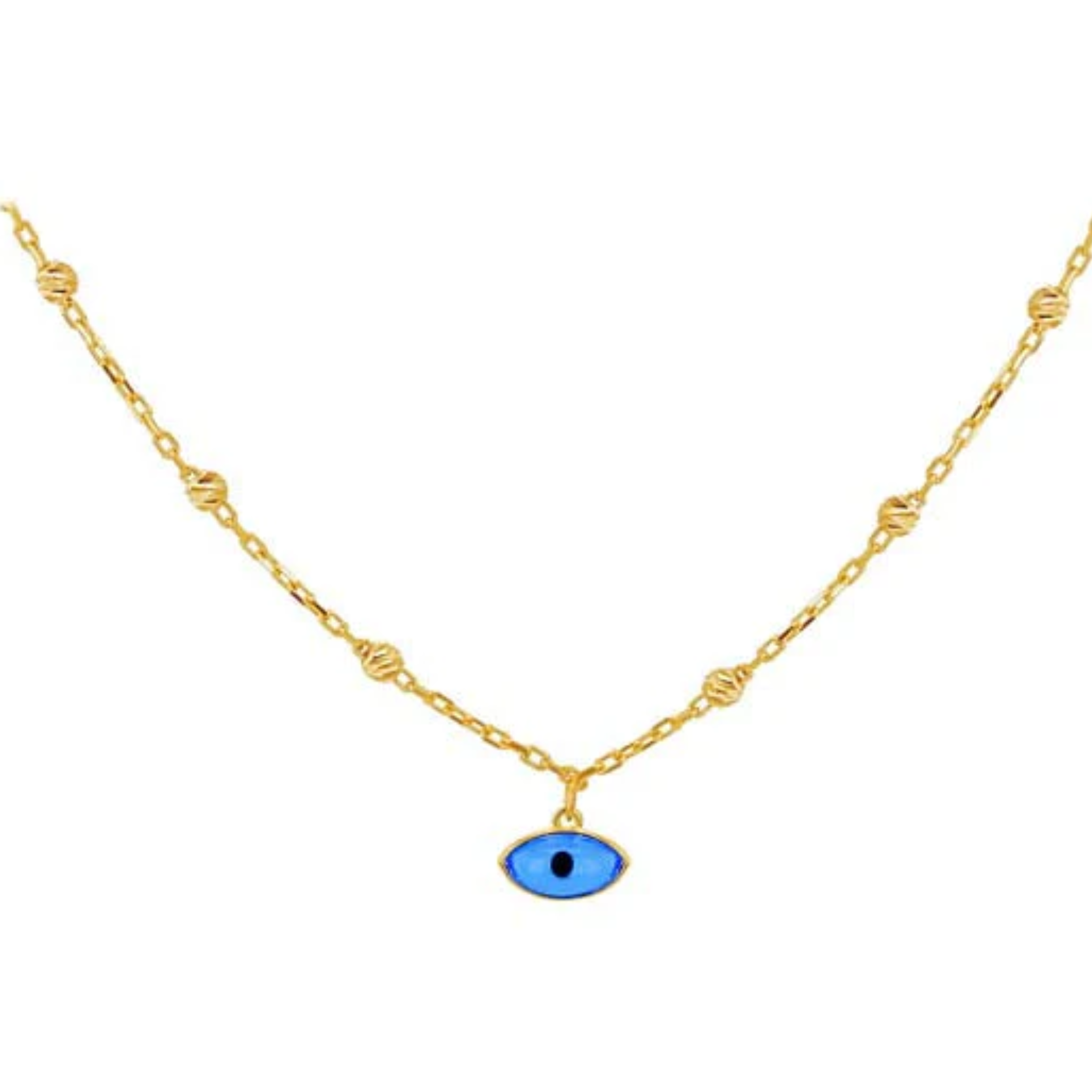 9K YELLOW GOLD EVIL EYE DC BALL NECKLACE