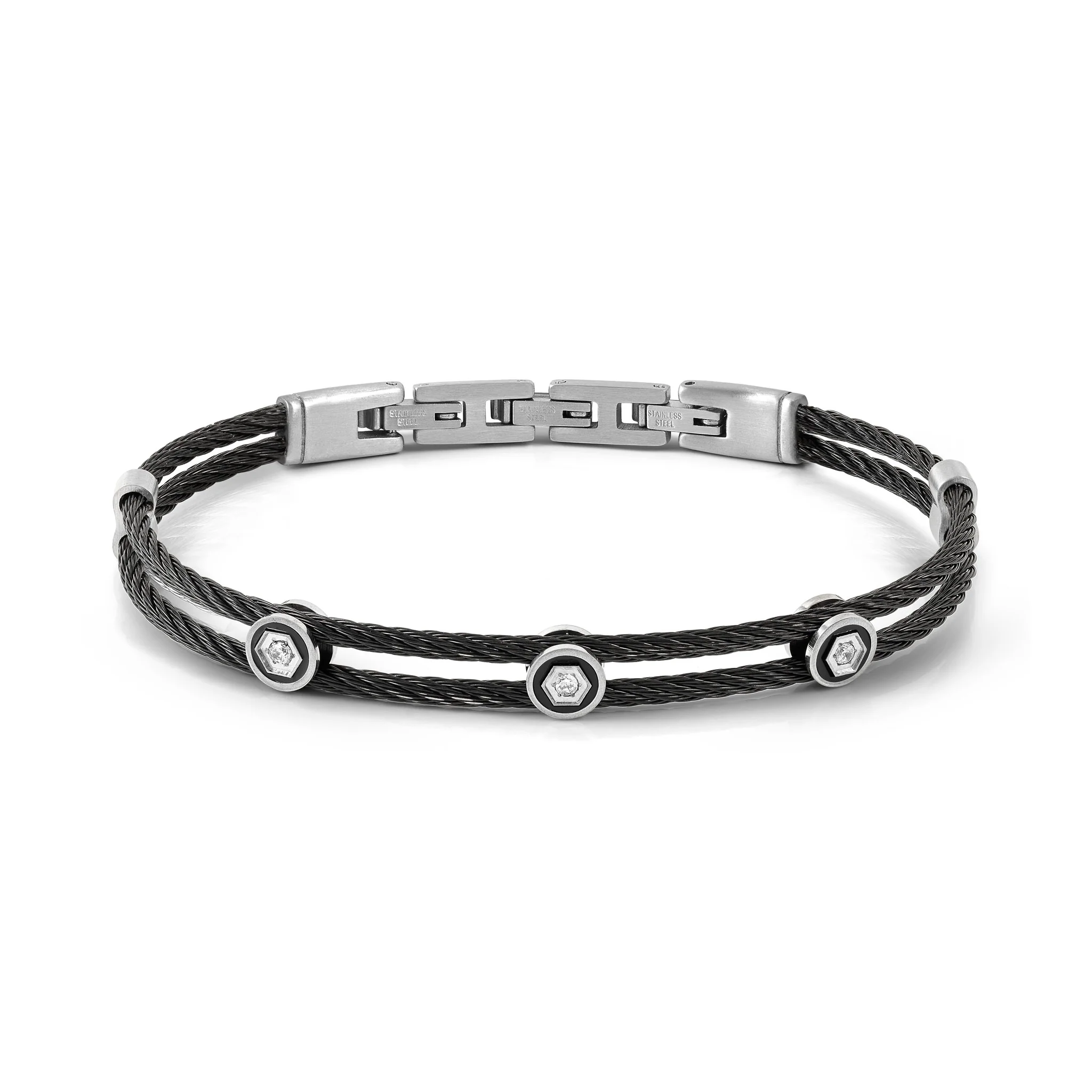 #SEALOVER BRACELET BLACK PVD STAINLESS STEEL WITH SCREW & CZ DETAILS