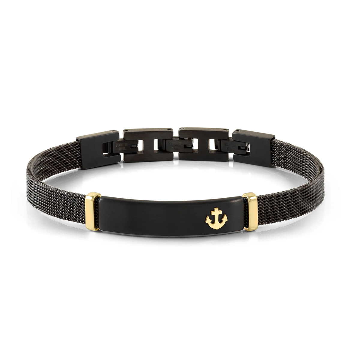 #SEALOVER BRACELET BLACK MILANO MESH STRAP & GOLD ANCHOR DETAIL