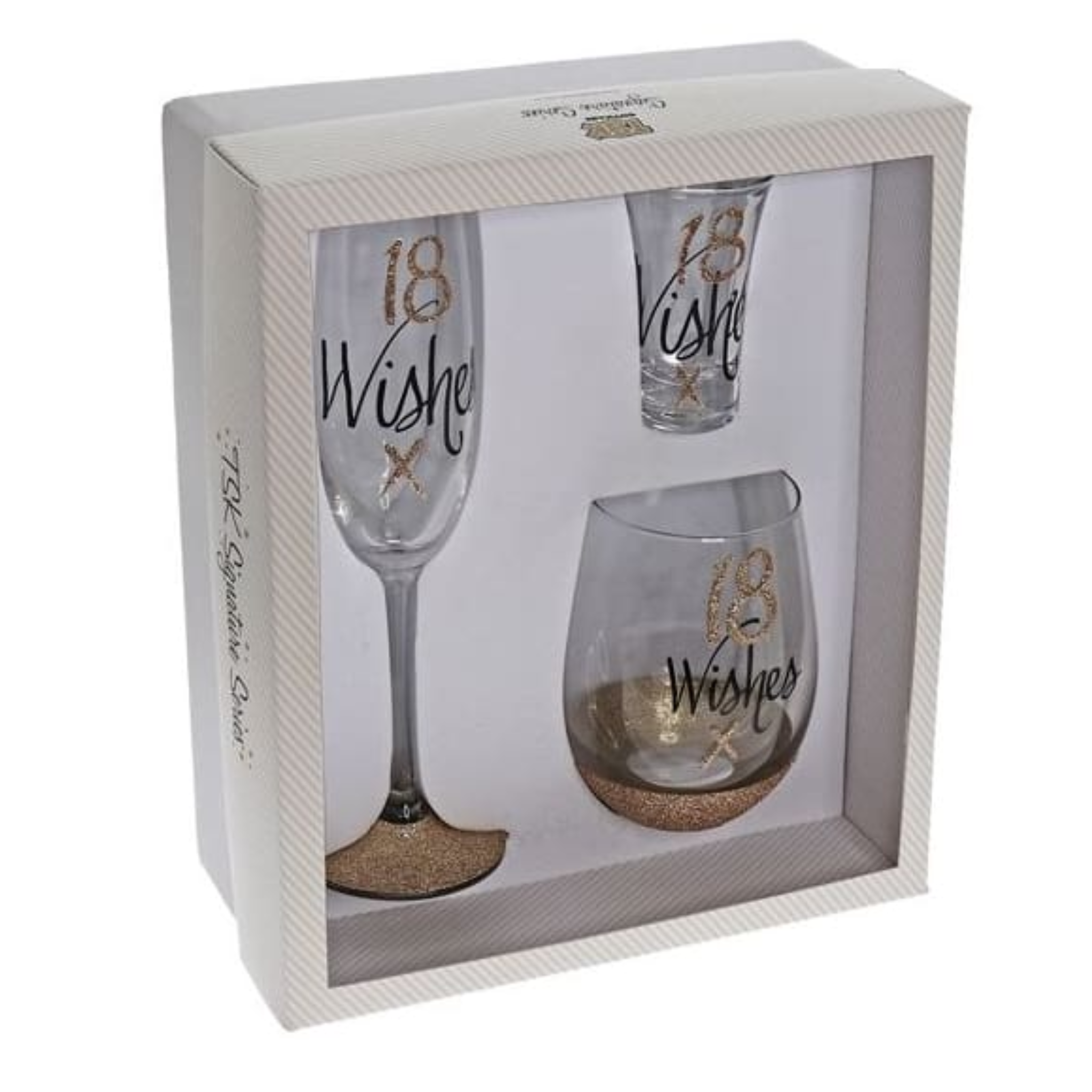 18 WISHES GOLD GLITTER GLASSWARE GIFT SET