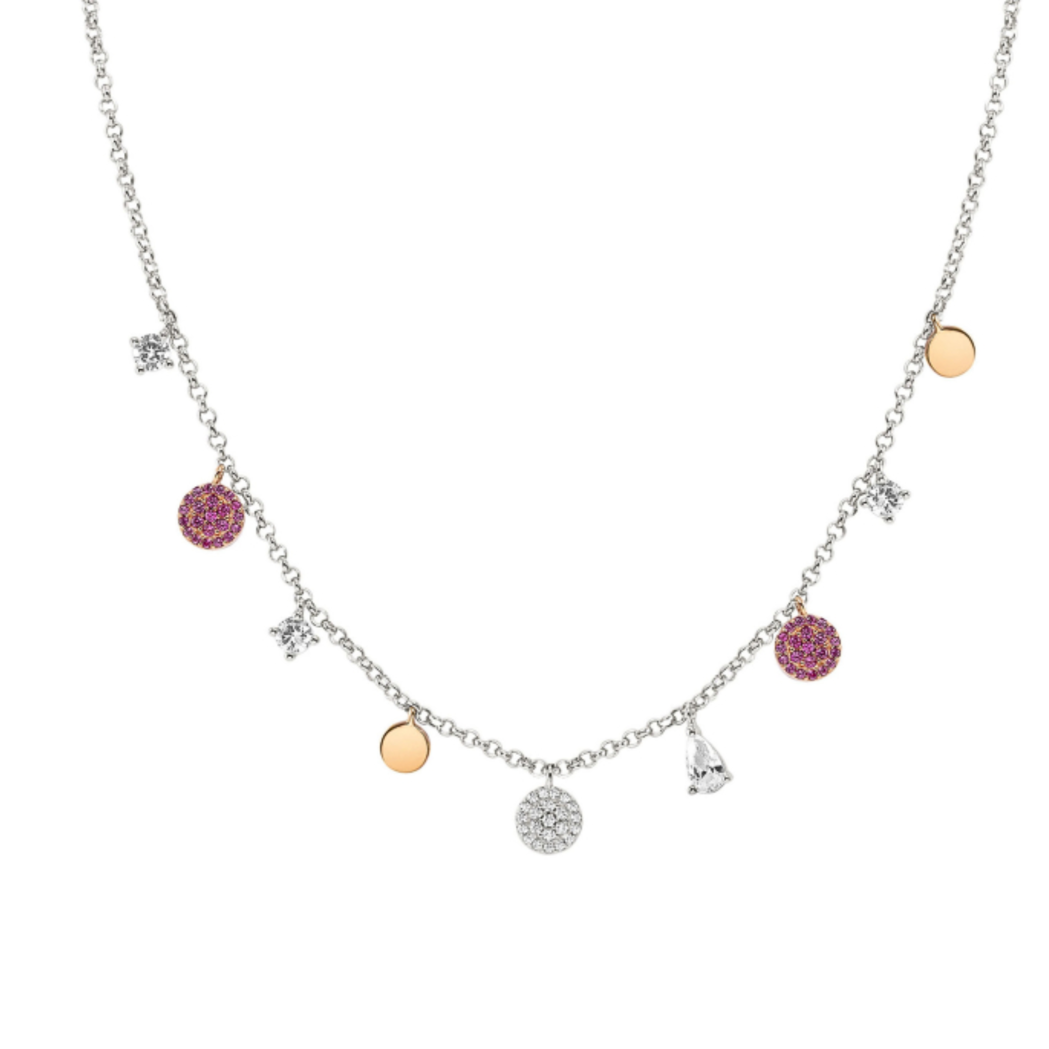 LUCENTISSIMA NECKLACE MIXED PENDANTS STERLING SILVER ROSE GOLD CZ