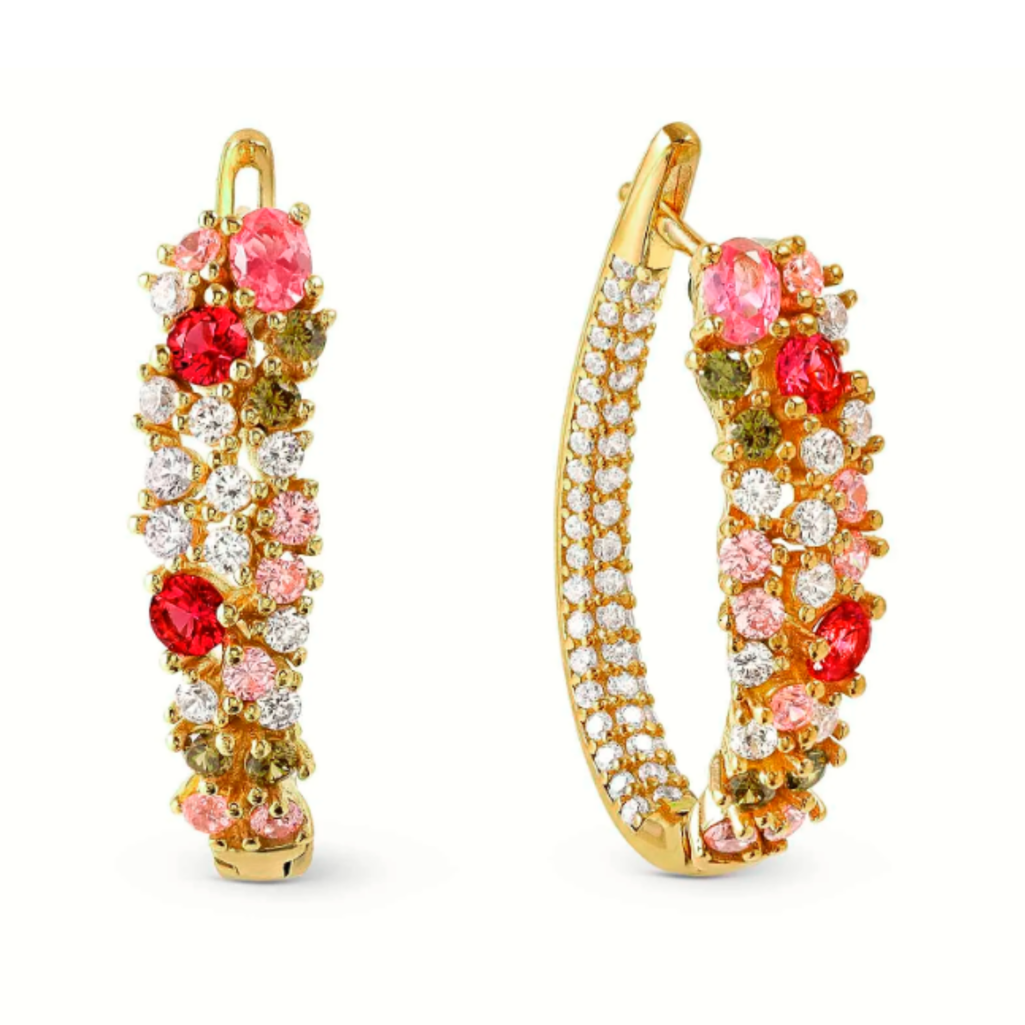 MOSAICA YELLOW GOLD EARRINGS 241607/012 PINK GREEN WHITE FUCHSIA CZ