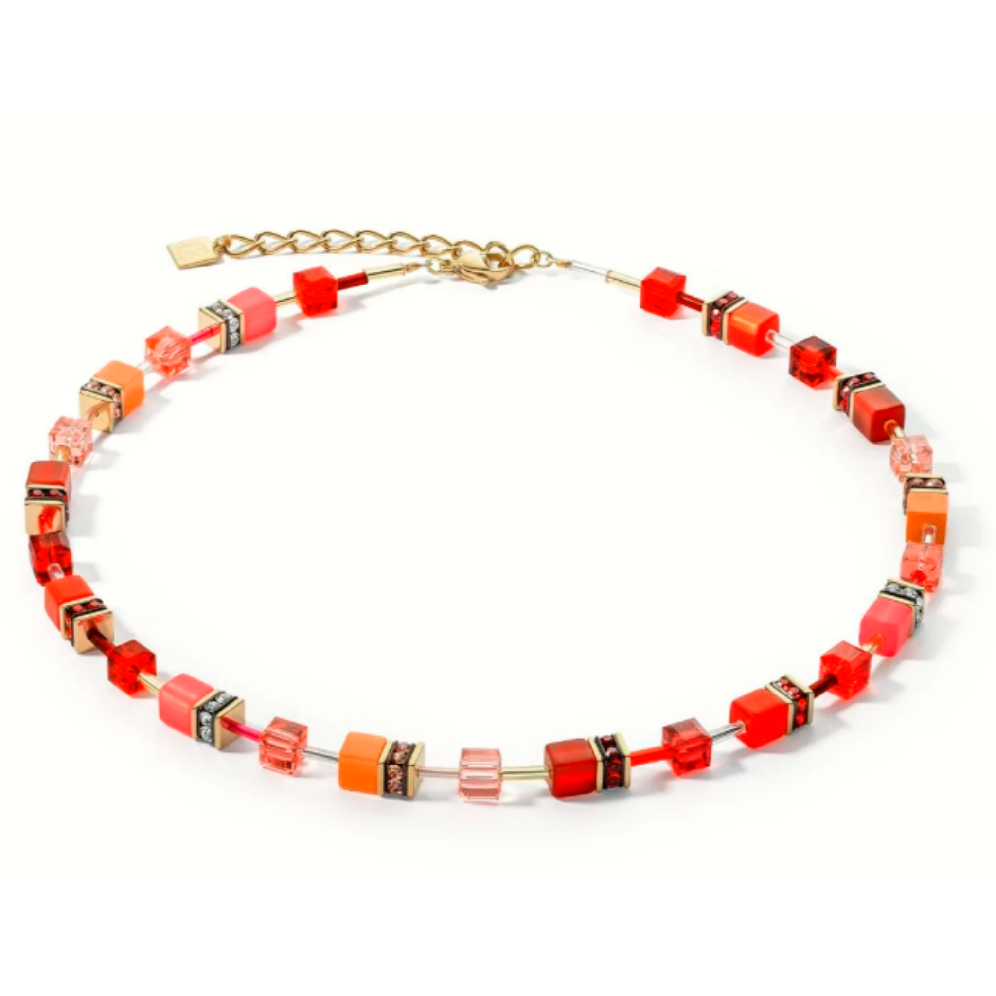 COEUR DE LION GEO CUBE  NECKLACE - GOLD & RED