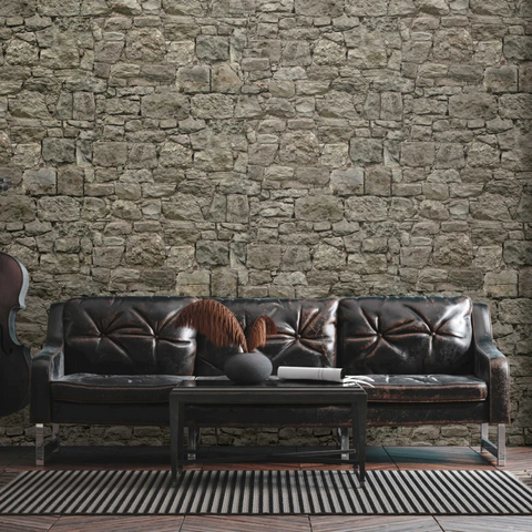 CASTLE STONE 393171 WALLPAPER - GREY SILVER BROWN