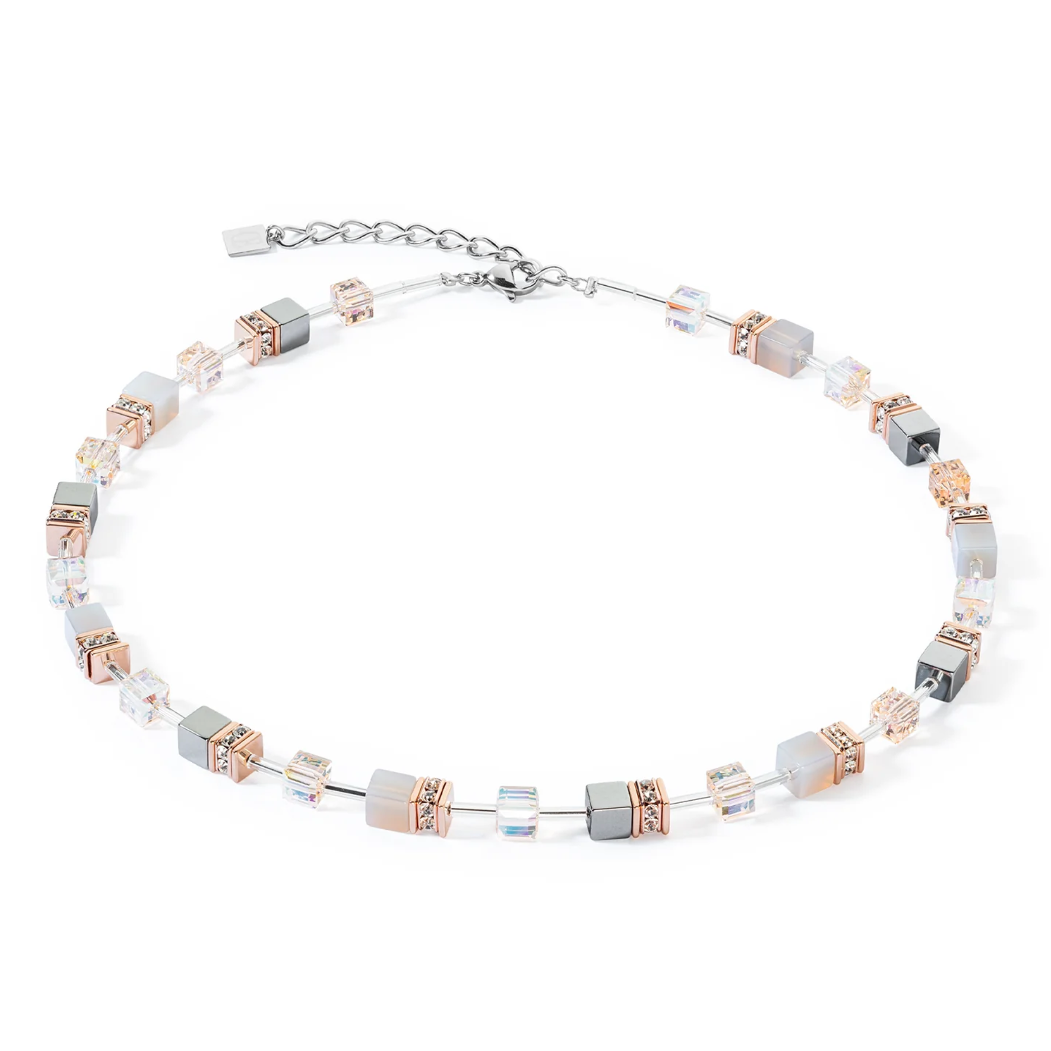 COEUR DE LION GEO CUBE NECKLACE - AGATE & ROSE GOLD STAINLESS STEEL