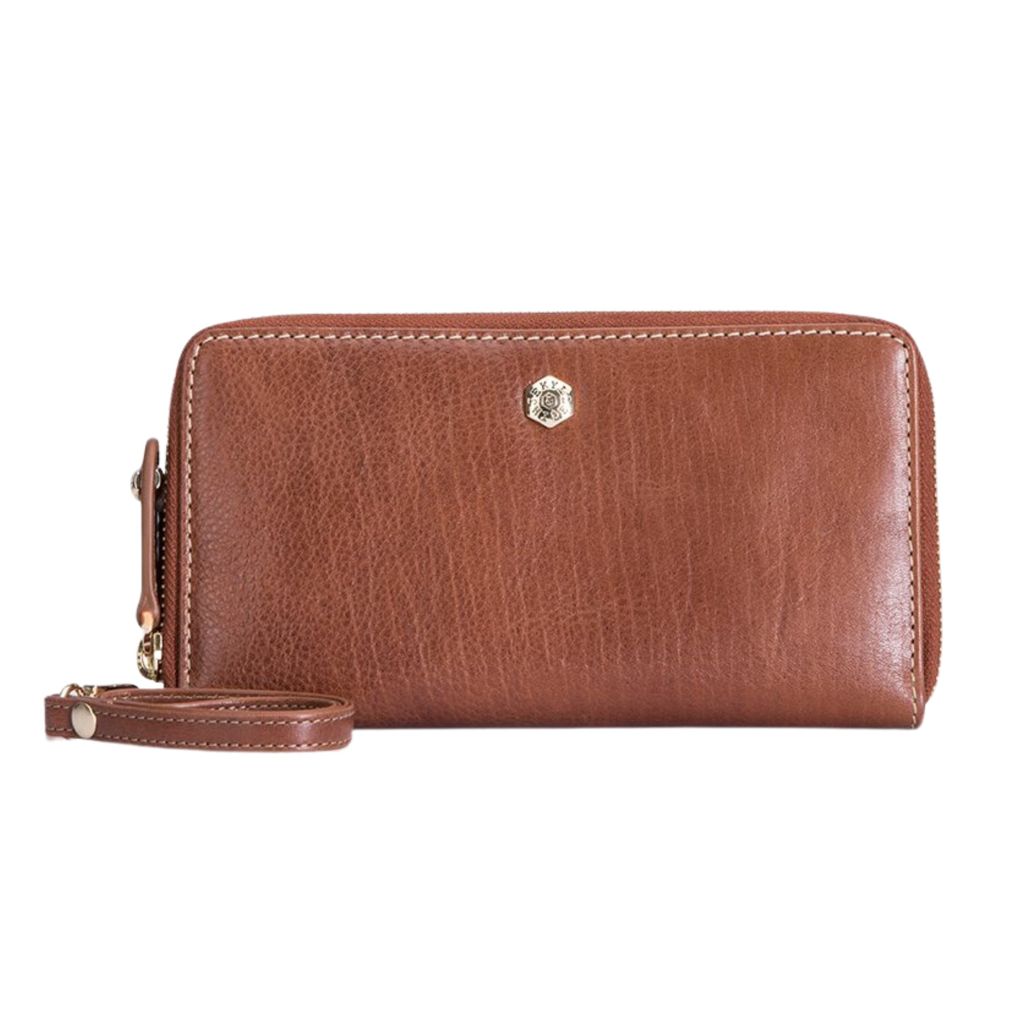 ZULU DOUBLE ZIP AROUND LADIES WRISTLET PURSE - TAN