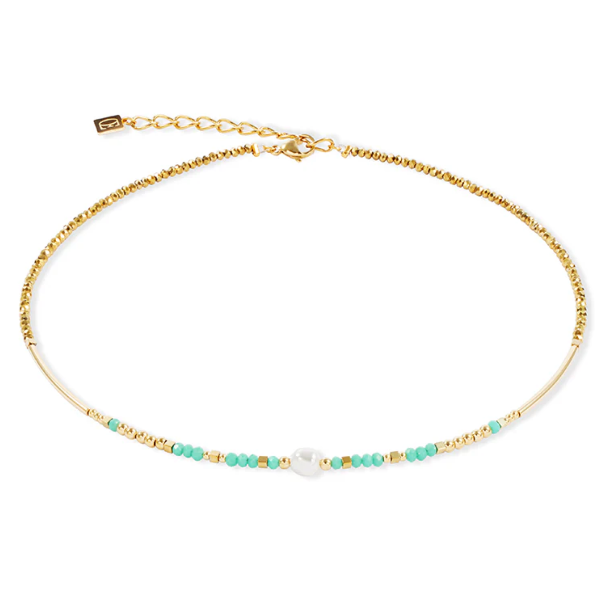COEUR DE LION CRYSTAL PEARL, TURQUOISE & GOLD NECKLACE 4358/10-0522