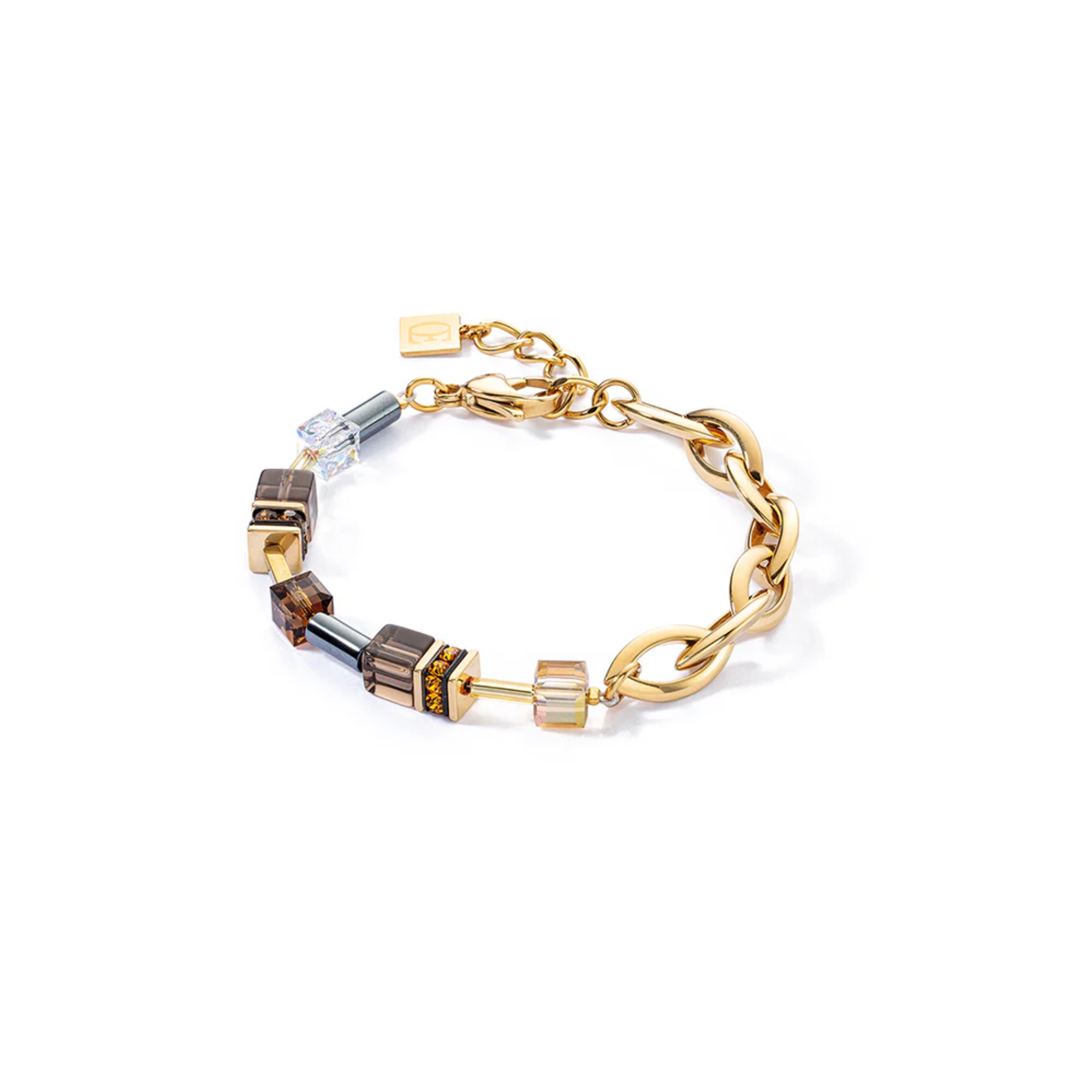 GEOCUBE CHUNKY CHAIN GOLD-BROWN BRACELET 4524/30-1116