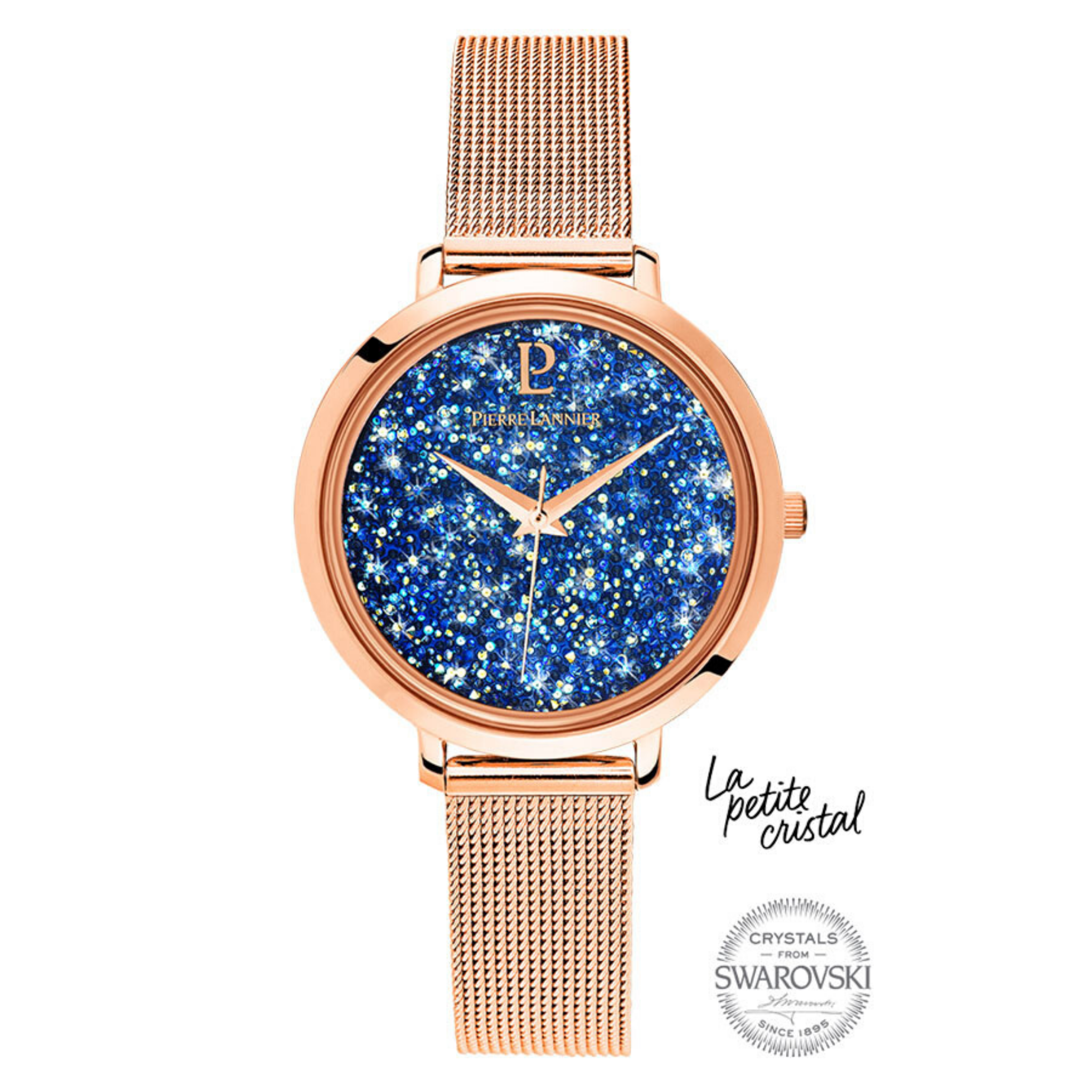 PIERRE LANNIER FRANCE LA PETITE  ROSE GOLD BLUE SWAROVSKI DIAL/ROSE GOLD