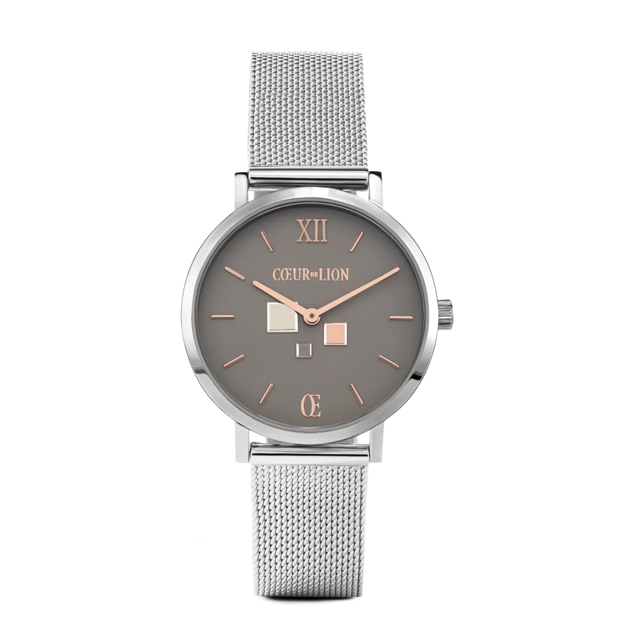 COEUR DE LION STAINLESS STEEL CUBE WATCH & MESH BAND 7600/70-1724