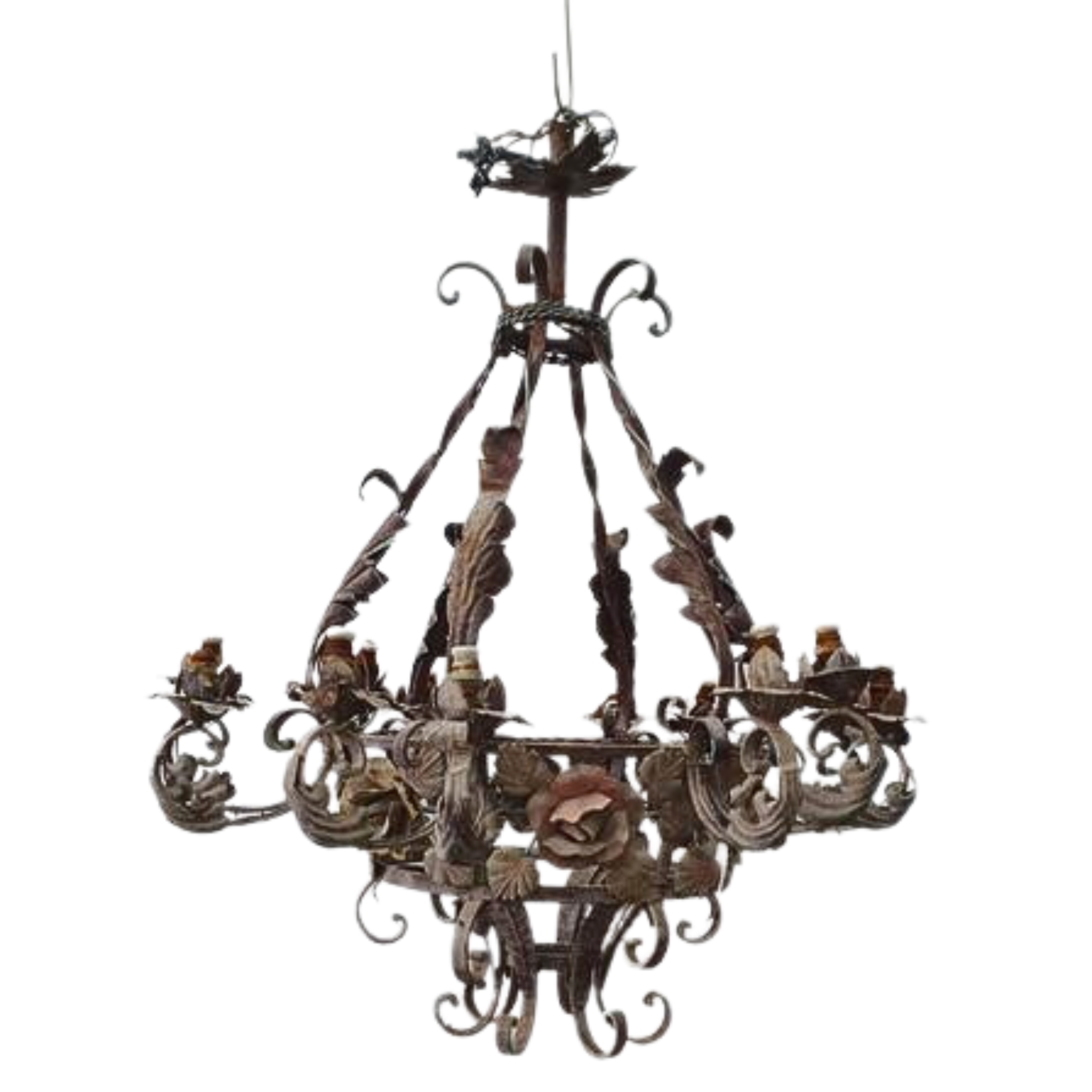 RUSTIC FRENCH CAST IRON 10 ARM CHANDELIER - DECORATIVE, REQUIRES REWIRING