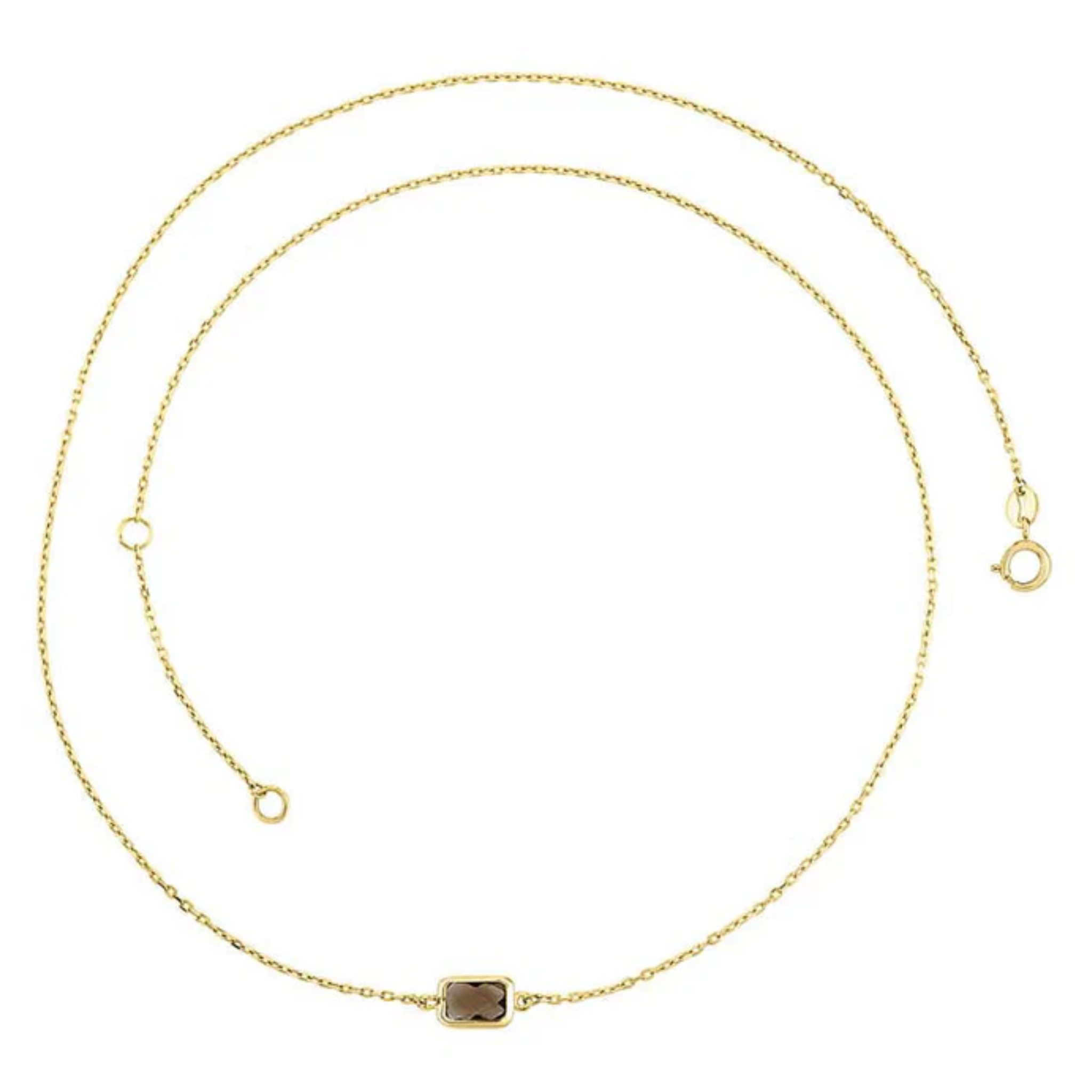 9K YELLOW GOLD FACETED SMOKEY QUARTZ NECKLACE 45CM