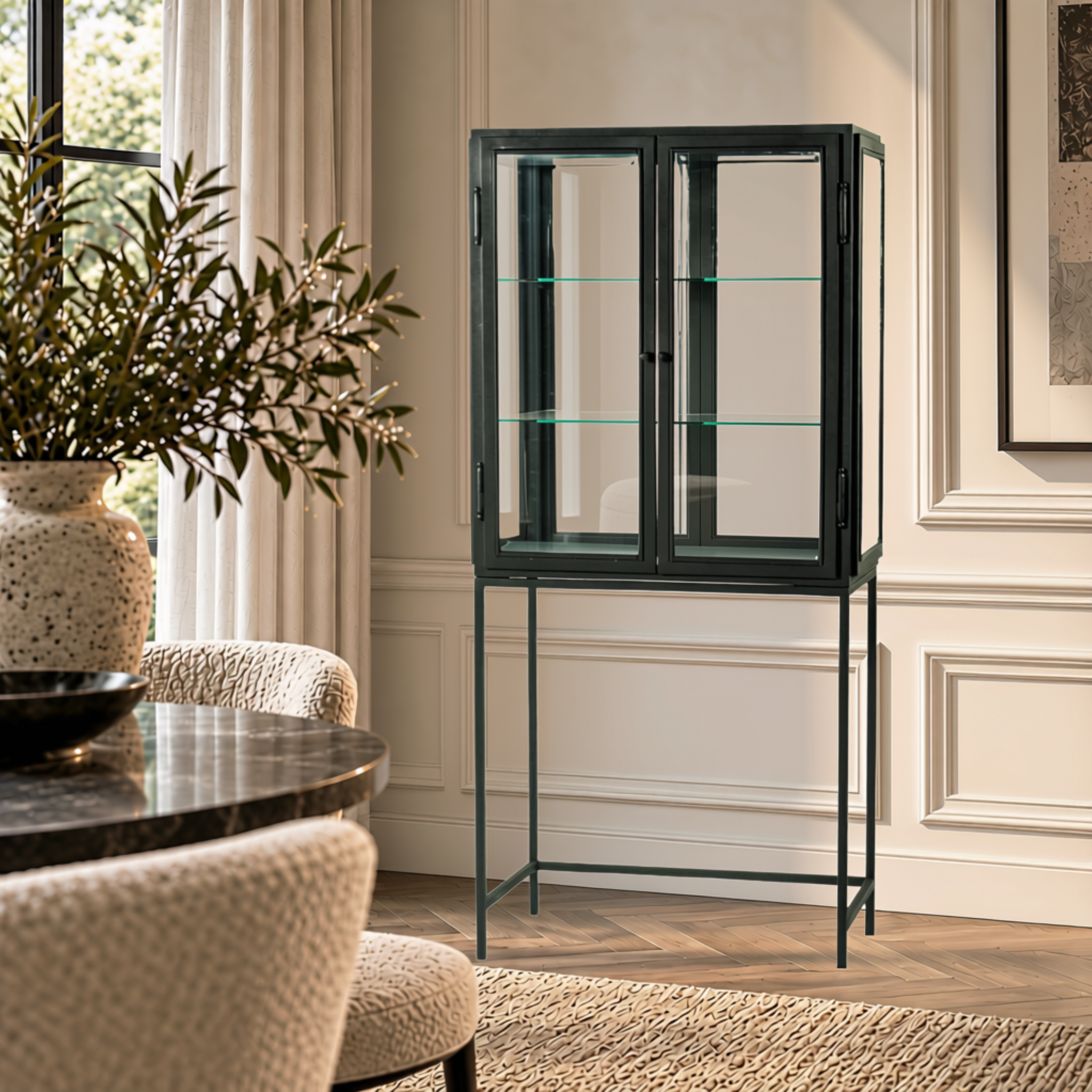 BARCELONA BLACK WROUGHT IRON 2 DOOR CABINET