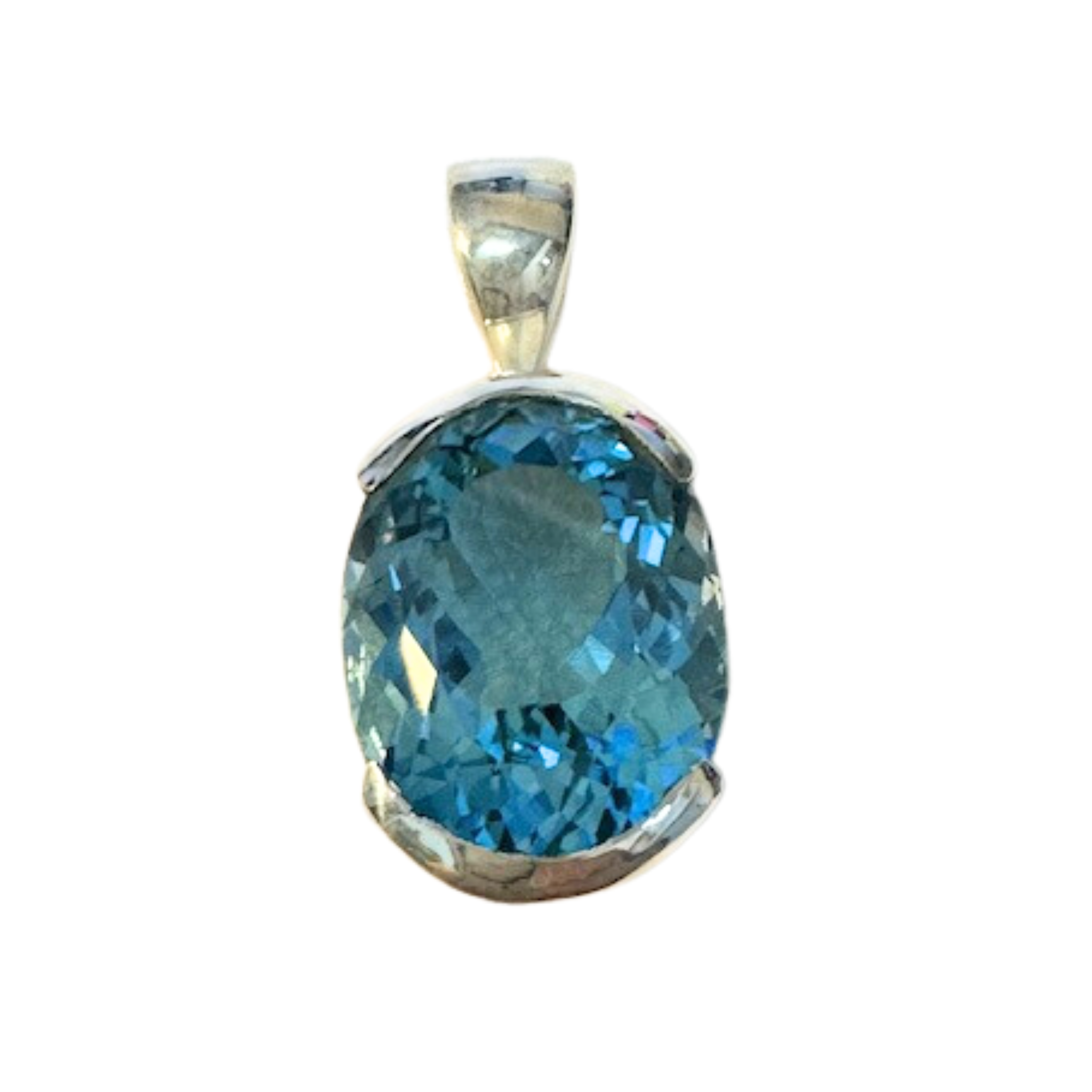 BLUE TOPAZ OVAL HIGH GRADE 925 SILVER PENDANT