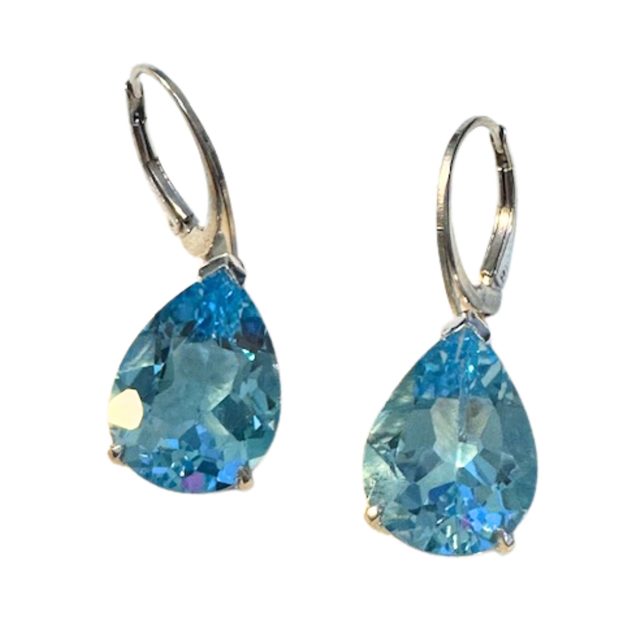 BLUE TOPAZ HIGH GRADE TEARDROP 925 LEVER BACK EARRINGS