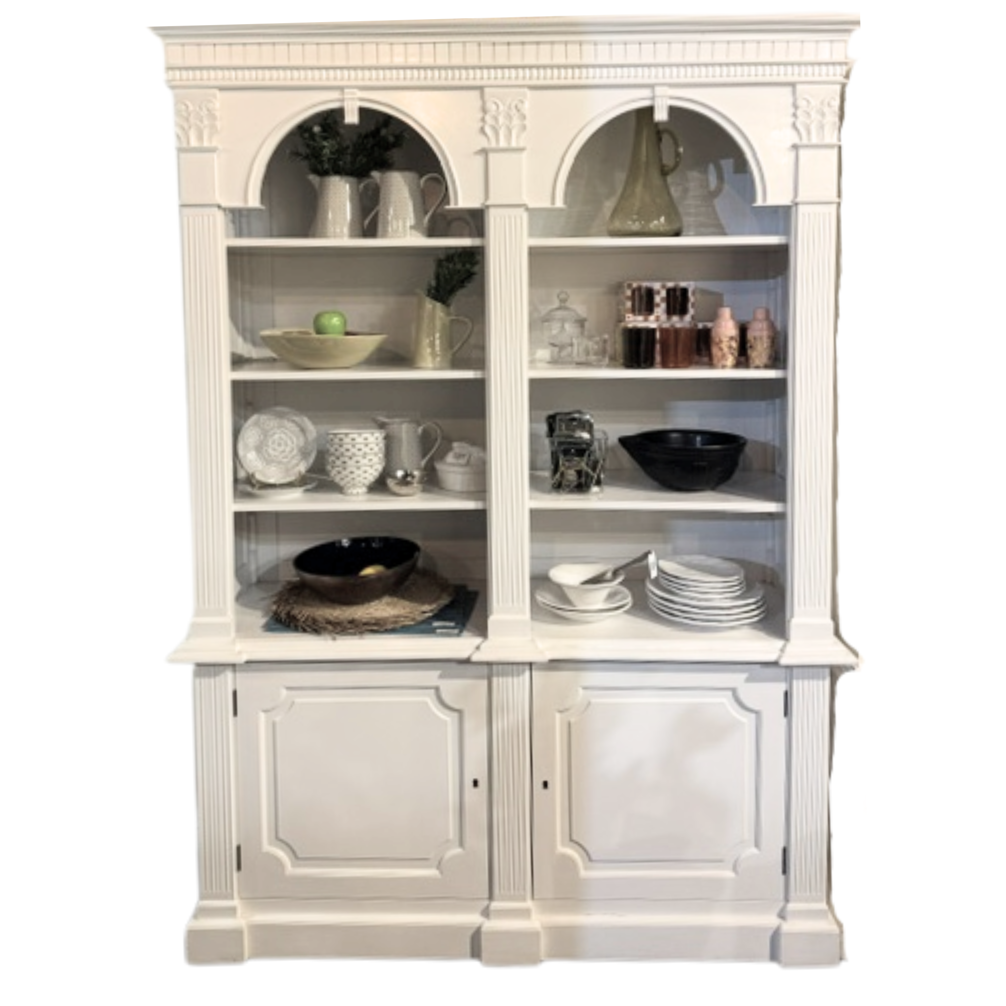 DOUBLE  ARCH MAHOGANY BOOKCASE HANDCRAFTED WHITE