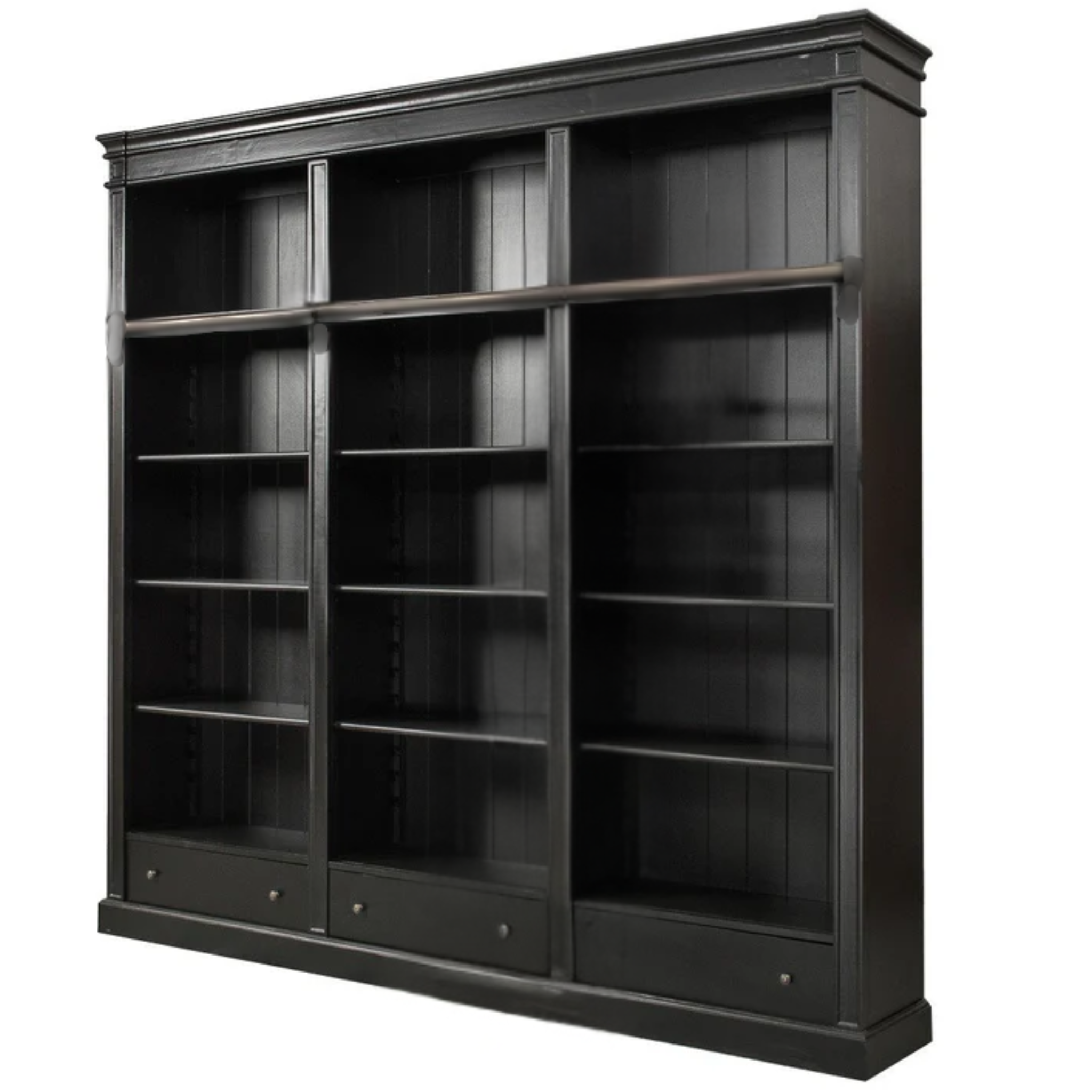 CUSTOM TIMBER LIBRARY BOOKCASE AUSTRALIAN MADE SEMI GLOSS BLACK 2100H X 2400W X 400D