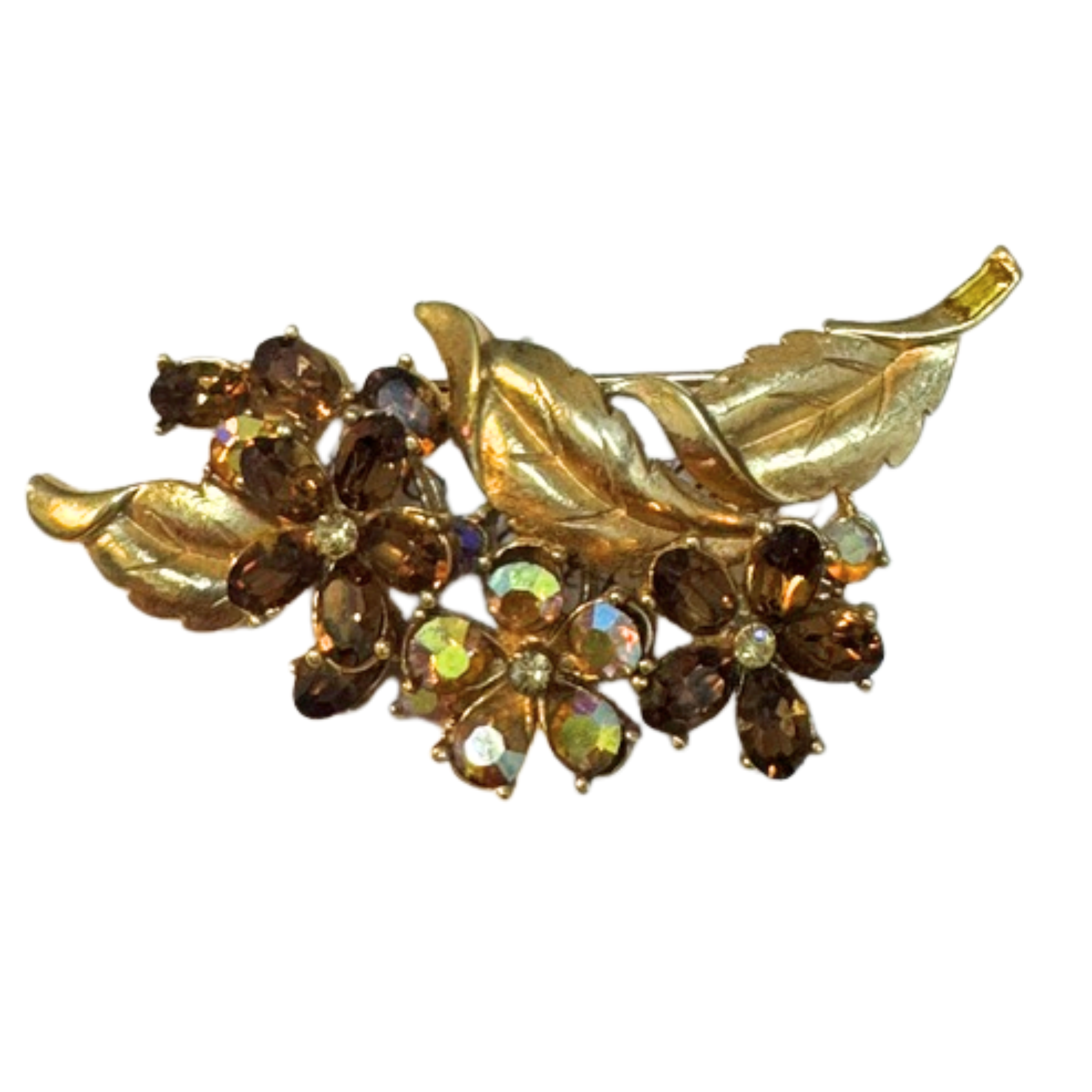 DANECRAFT VINTAGE BROOCH GOLD TONE FLORAL RHINESTONES HALLMARKED