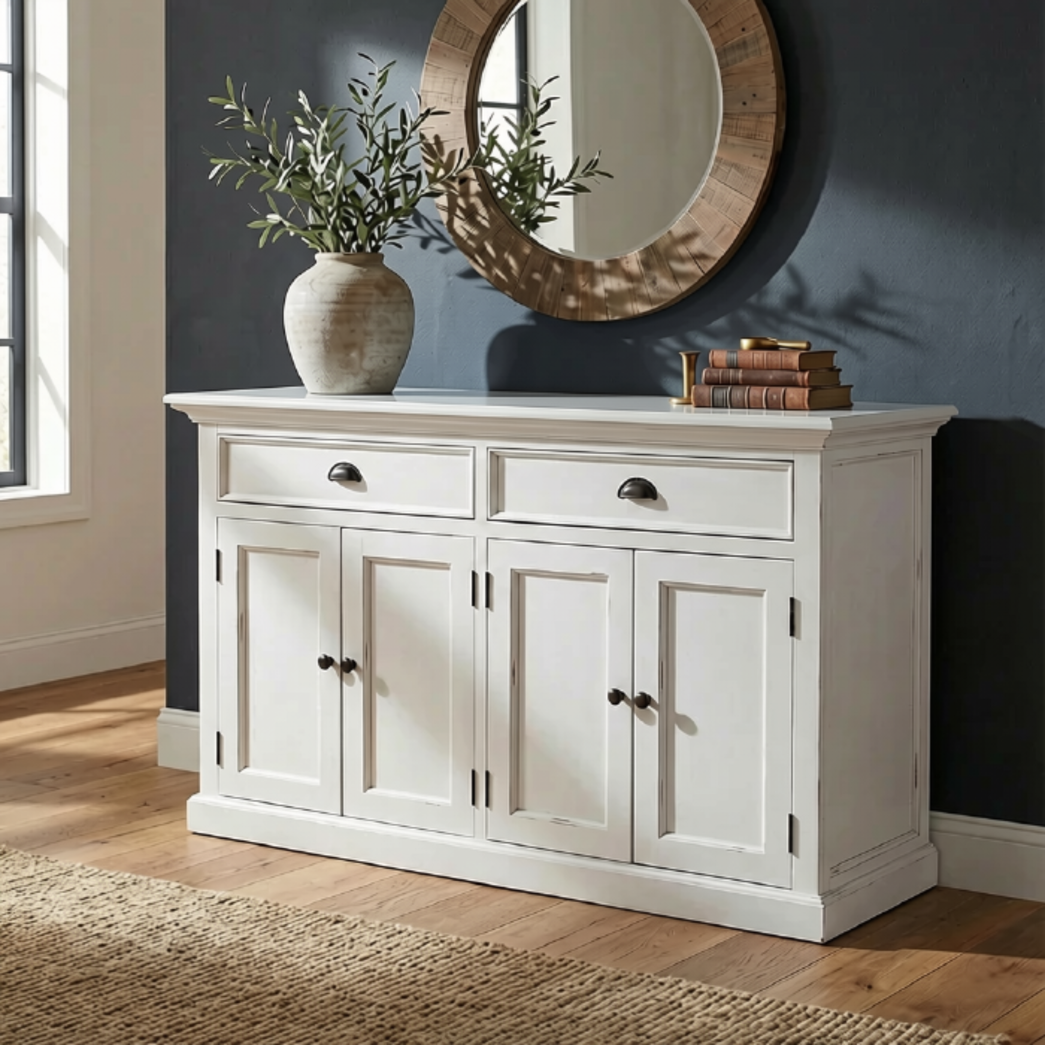 MAHOGANY 2 DRAWER 4 DOOR SIDEBOARD - WHITE