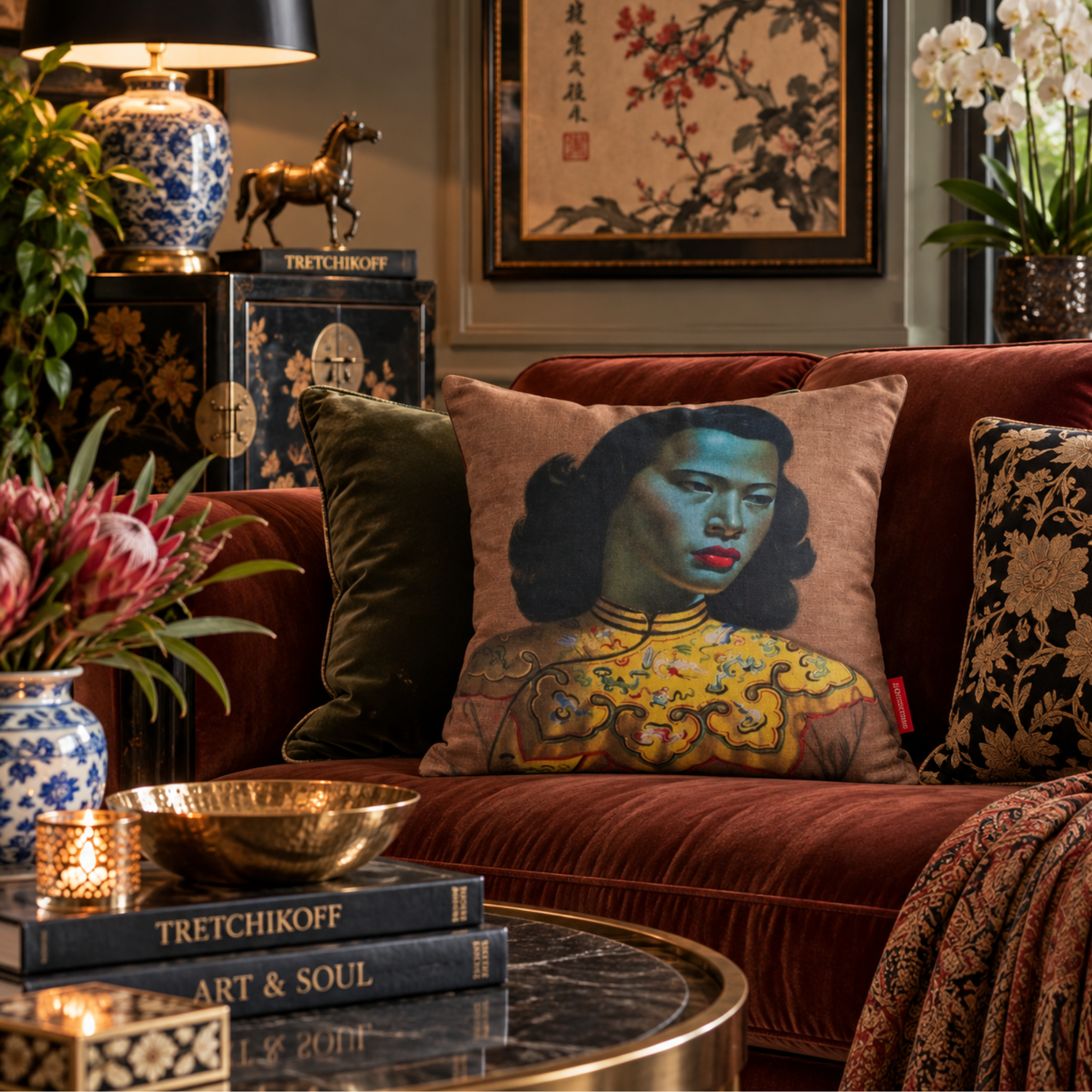TRETCHIKOFF CHINESE GIRL CUSHION - FEATHER INSERT 55CM