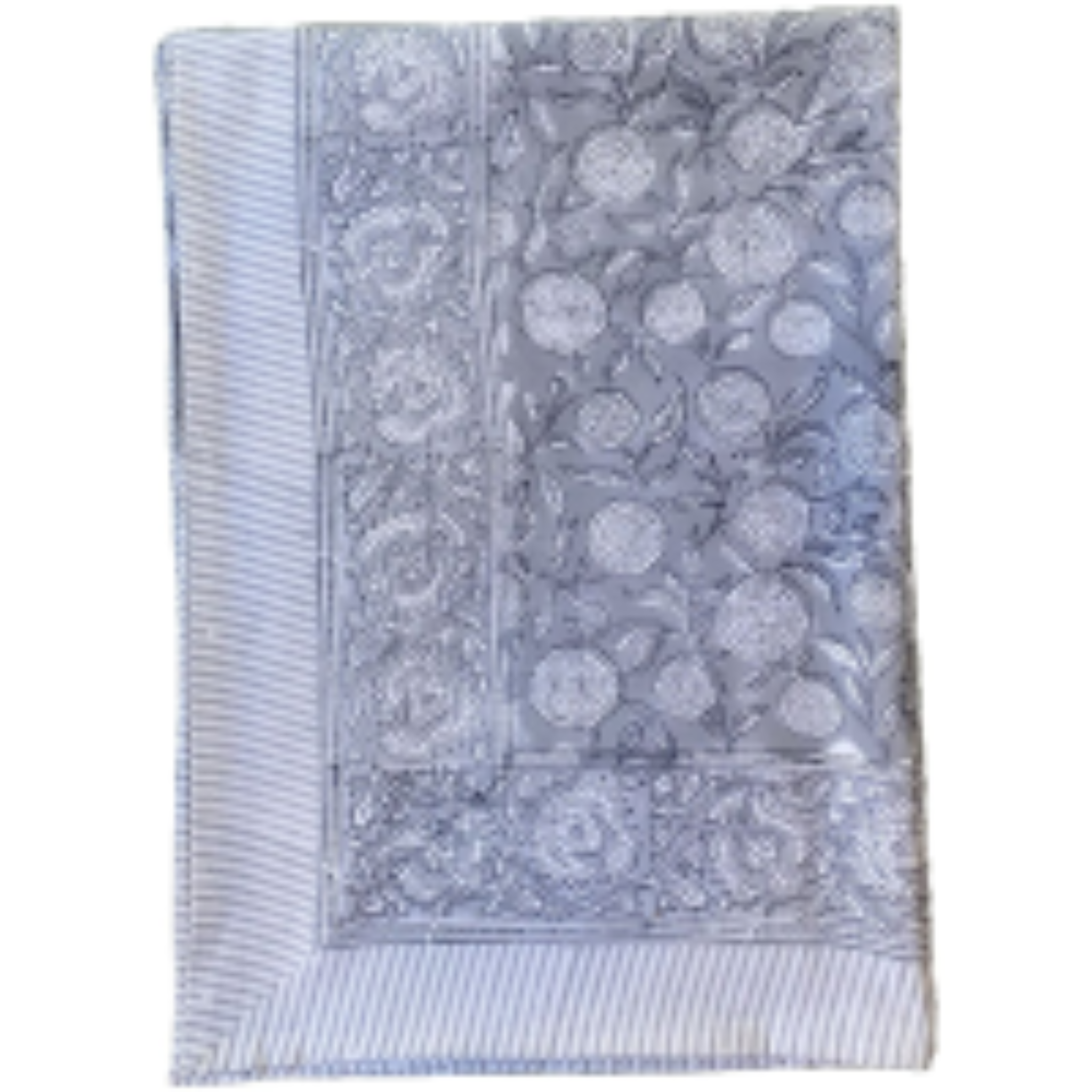 GREY MULTI COLOURED POMPOM FLOWER TABLECLOTH COTTON DUCK 170 x 270