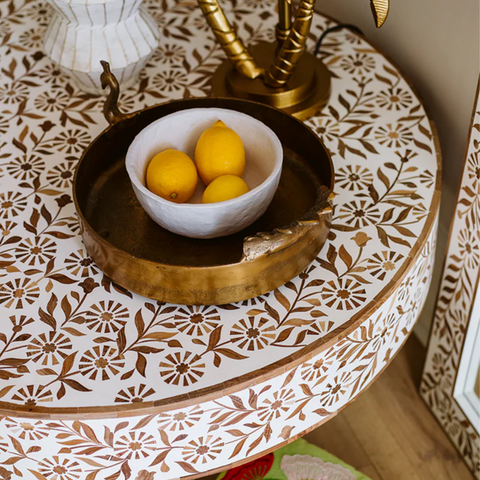 TIMBER INLAY ROUND COFFEE TABLE - FLANNEL FLOWER - NATURAL/WHITE