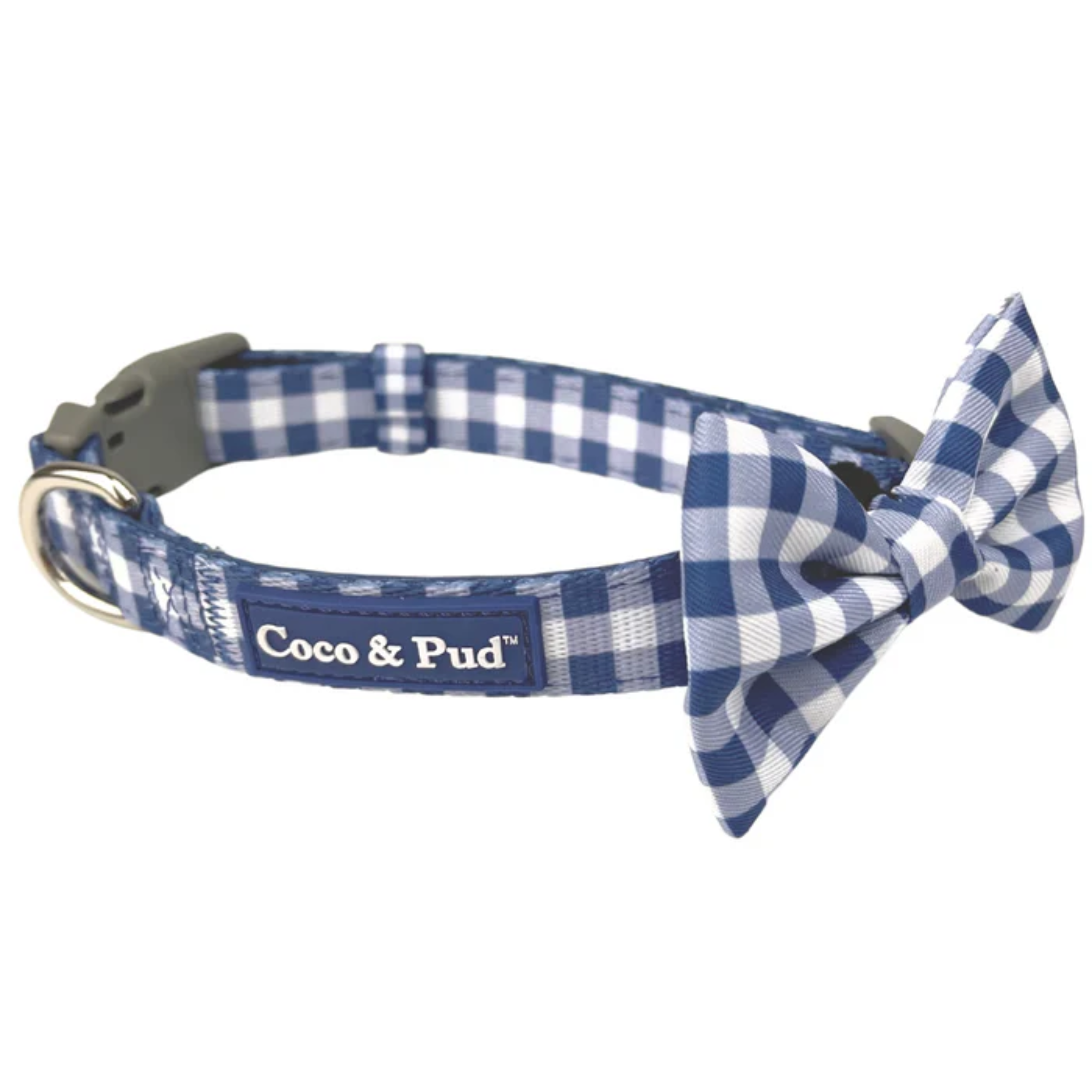 GINGHAM FRENCH NAVY DOG COLLAR L