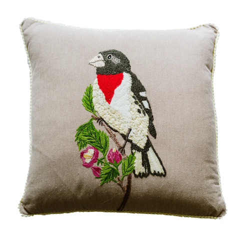 CUSHION BIRDLIFE COTTON CHAMBRAY - BLACK WHITE