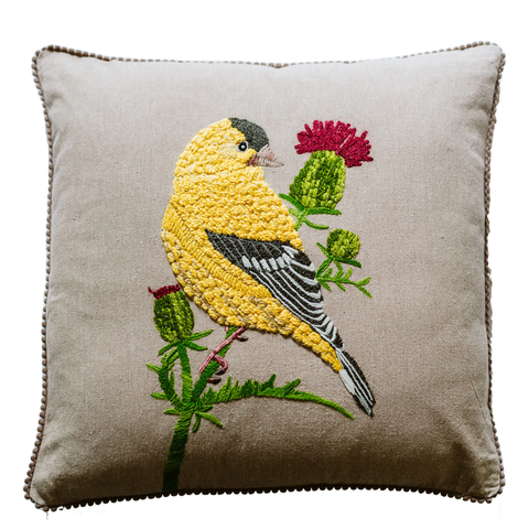 CUSHION BIRDLIFE COTTON CHAMBRAY - YELLOW MULTI