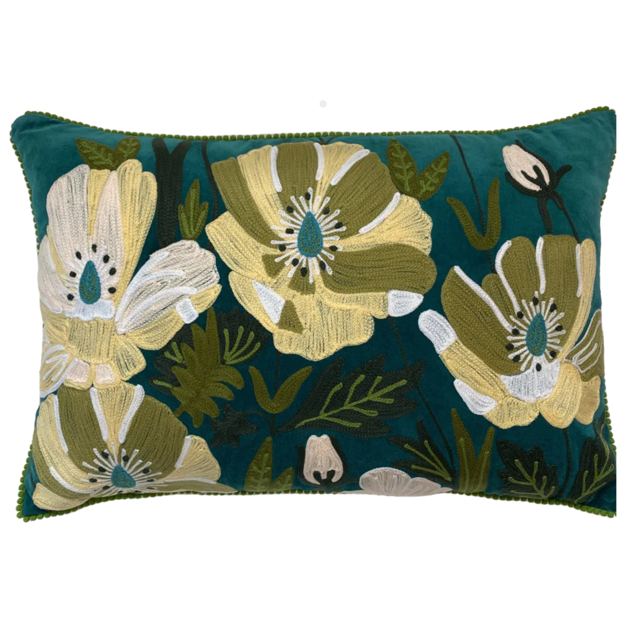 VELVET WILDFLOWER TEAL MULTI LUMBAR CUSHION