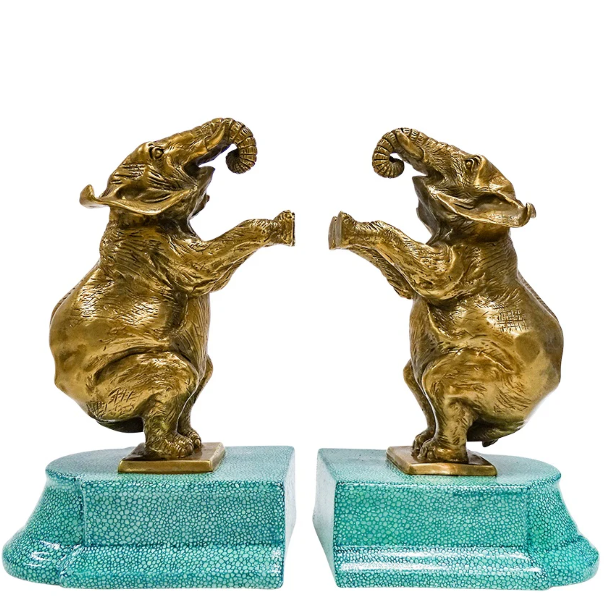 REGENCY ELEPHANT BRONZE PORCELAIN BOOKENDS