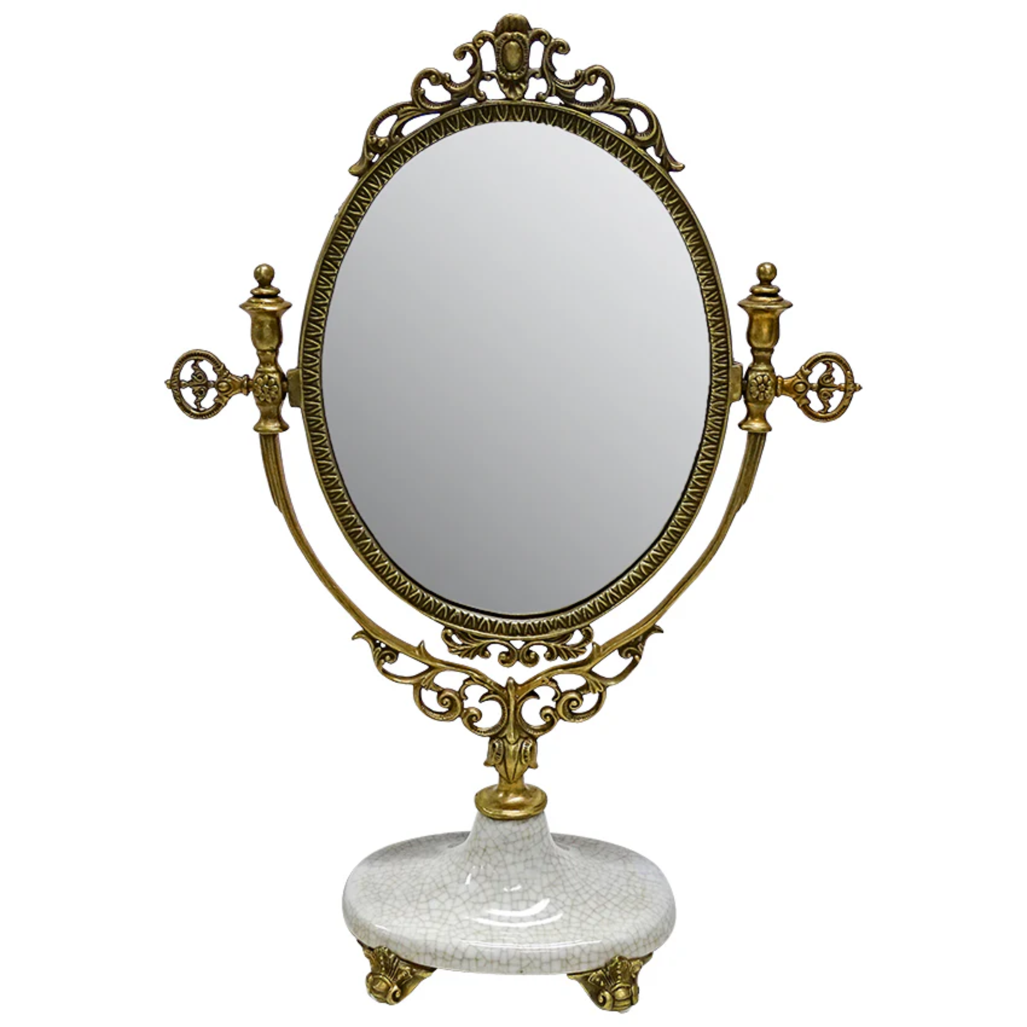 ELIZABETH HAND FORGED BRONZE AND PORCELAIN DRESSER MIRROR