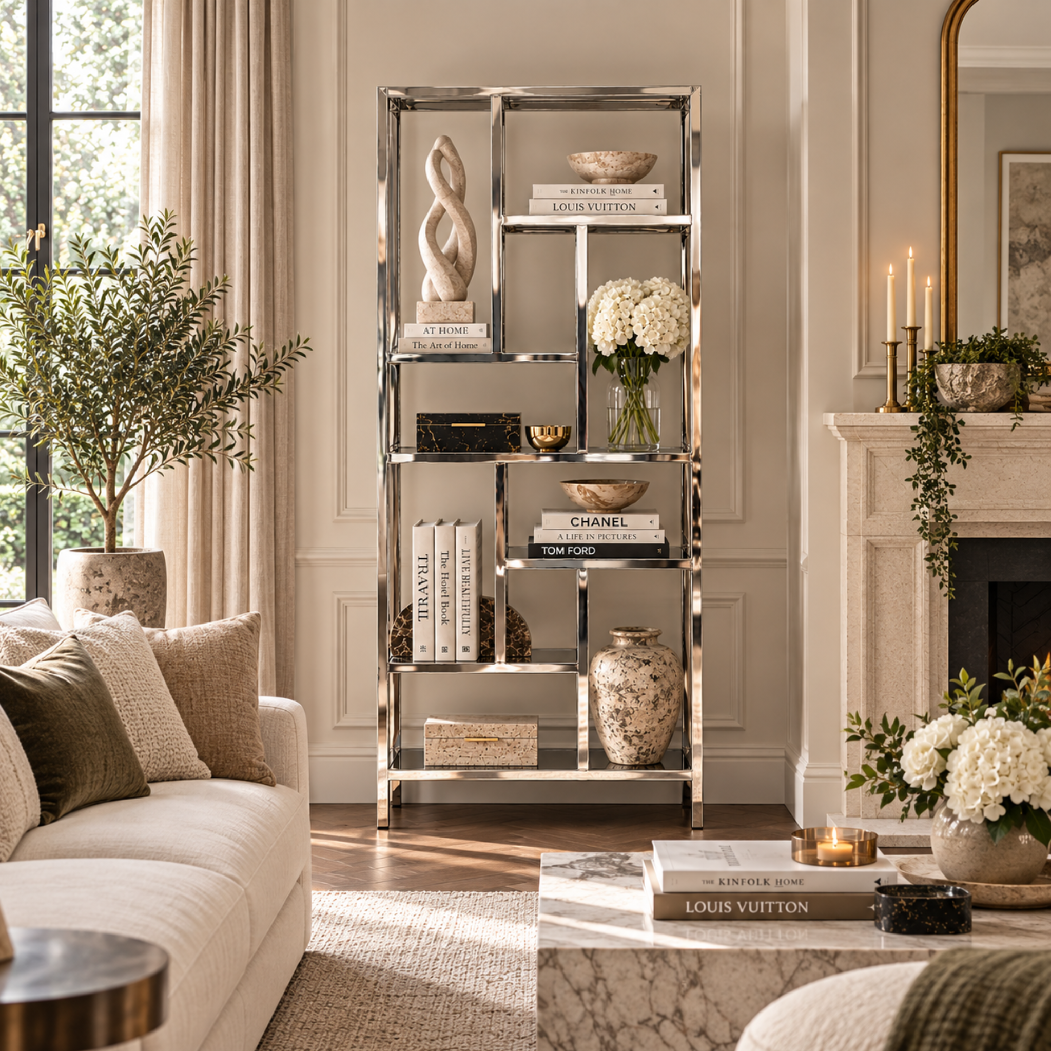 EUROPEAN DESIGNER CHROME ETAGERE-OPEN BOOKCASE