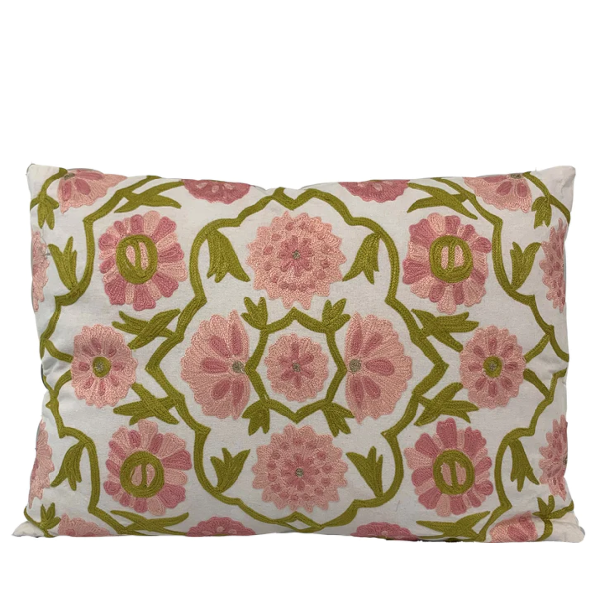 SUZANI FLORAL CUSHION - PALE PINK