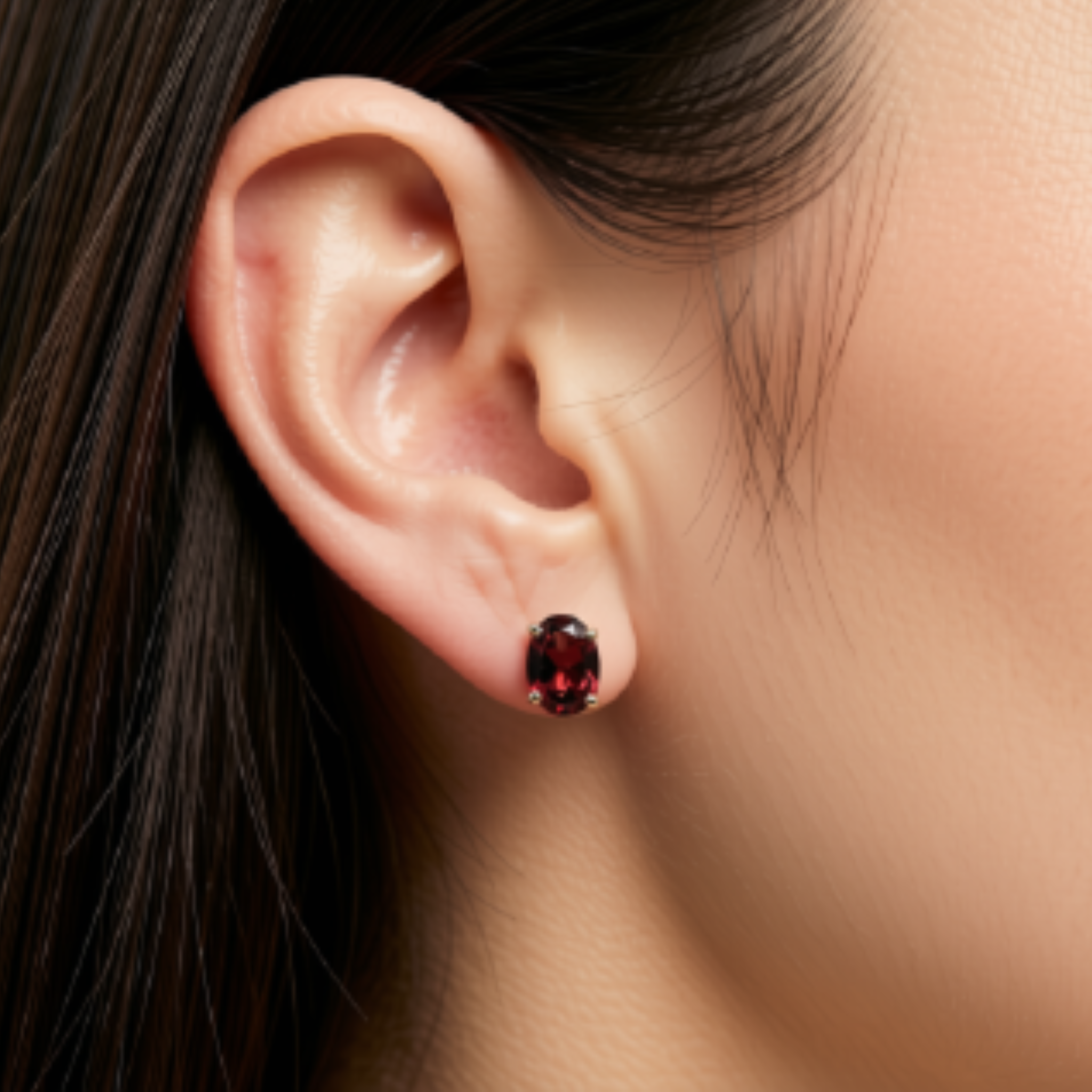 GARNET STUD EARRINGS STERLING SILVER