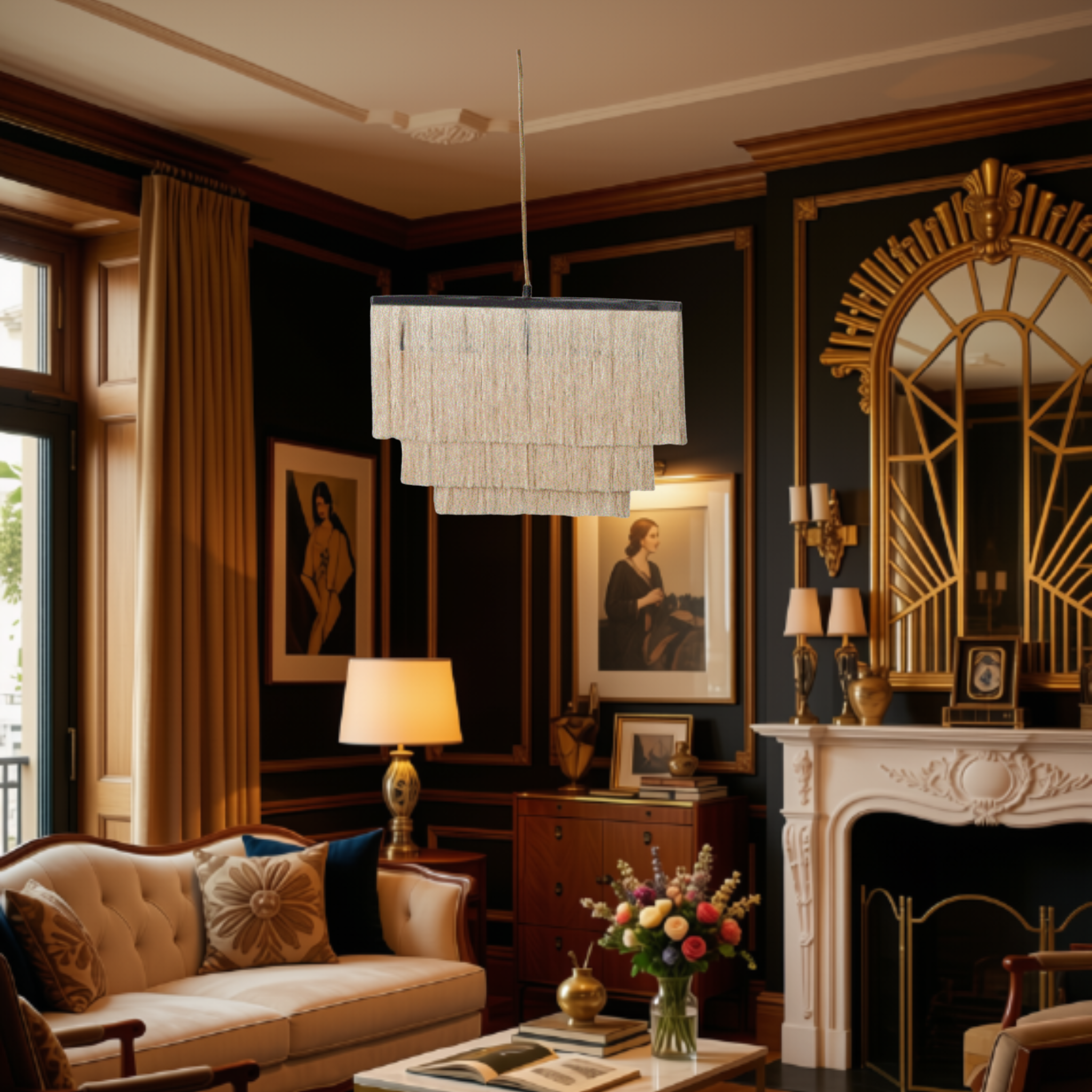 GATSBY PENDANT LAMP FRINGED  FLAPPER IVORY