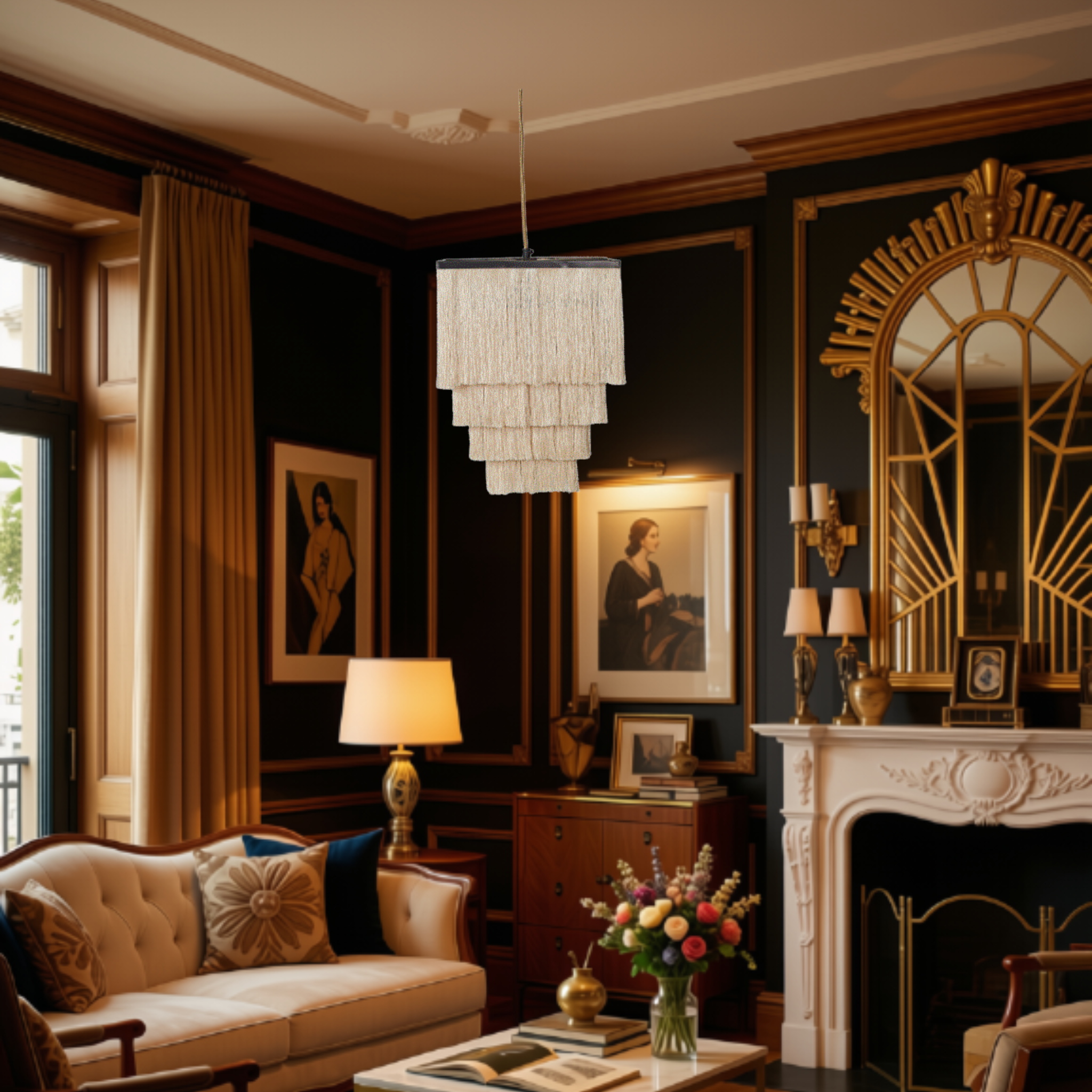 GATSBY PENDANT LAMP FRINGED - DAISY IVORY