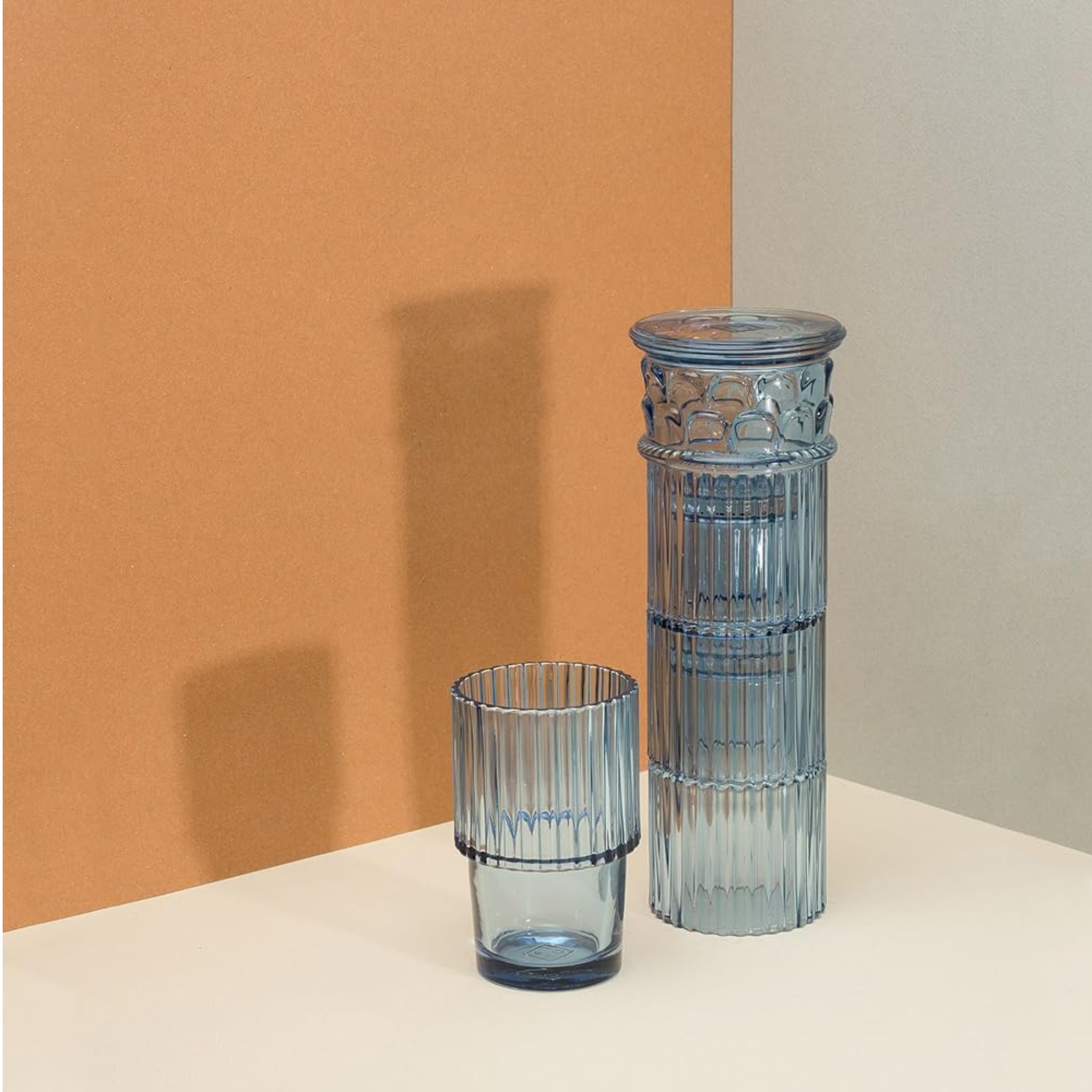 GREEK PILLAR TEMPERED SET 4 STACKING GLASSES - BLUE