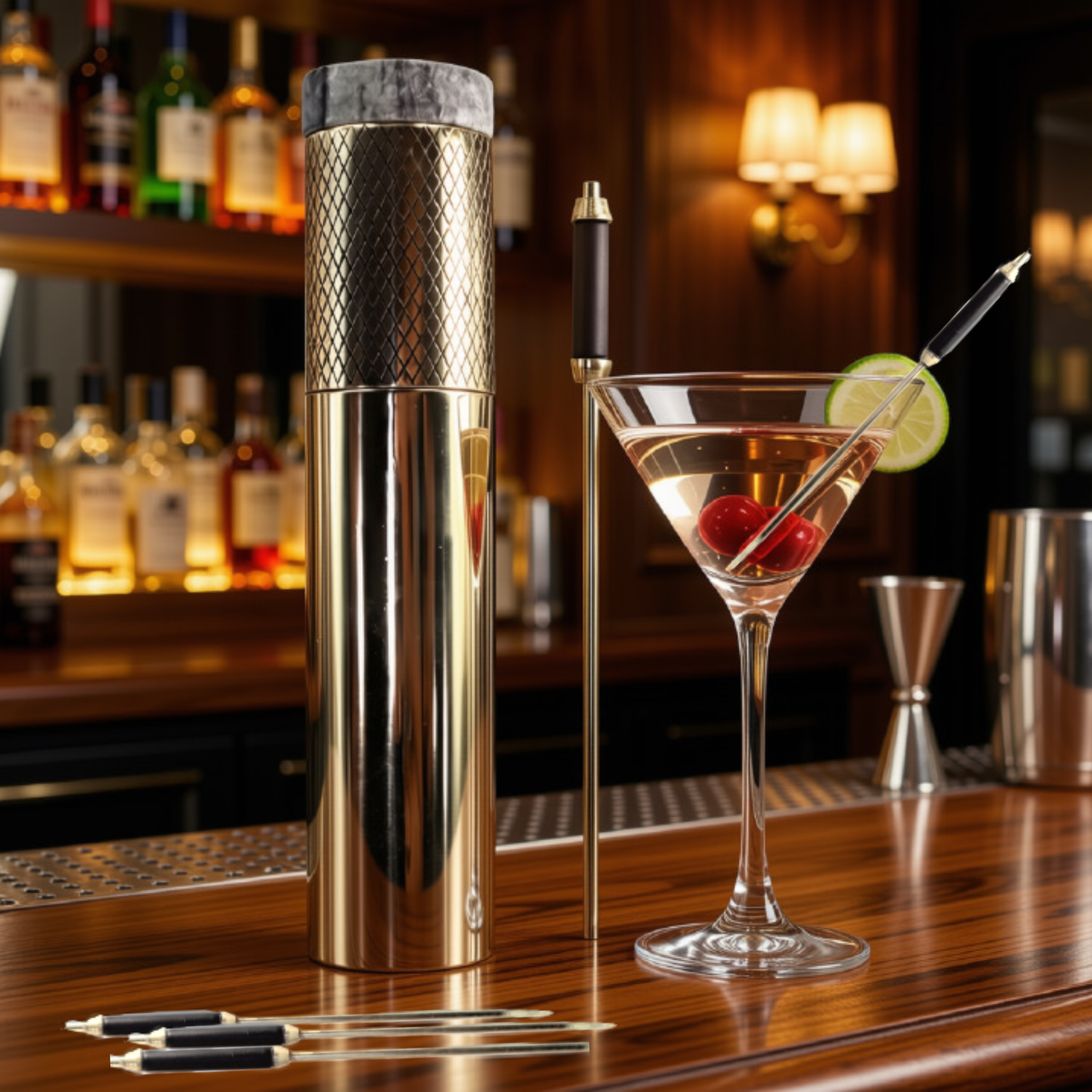 HAVANA COCKTAIL MIXER & SPEAR SET - SMOKEY MARBLE + BLACK GLASS