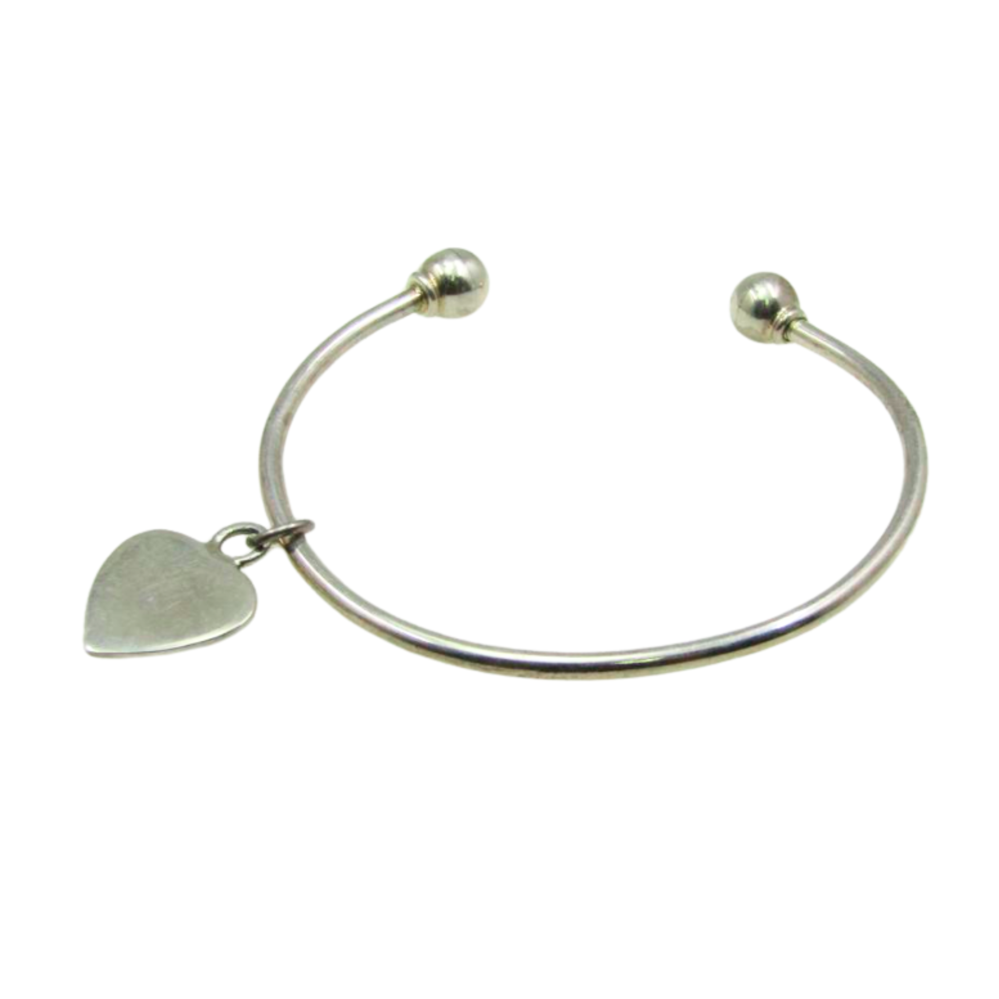 CHILD 925 STERLING SILVER SLIDING HEART CUFF BANGLE BRACELET