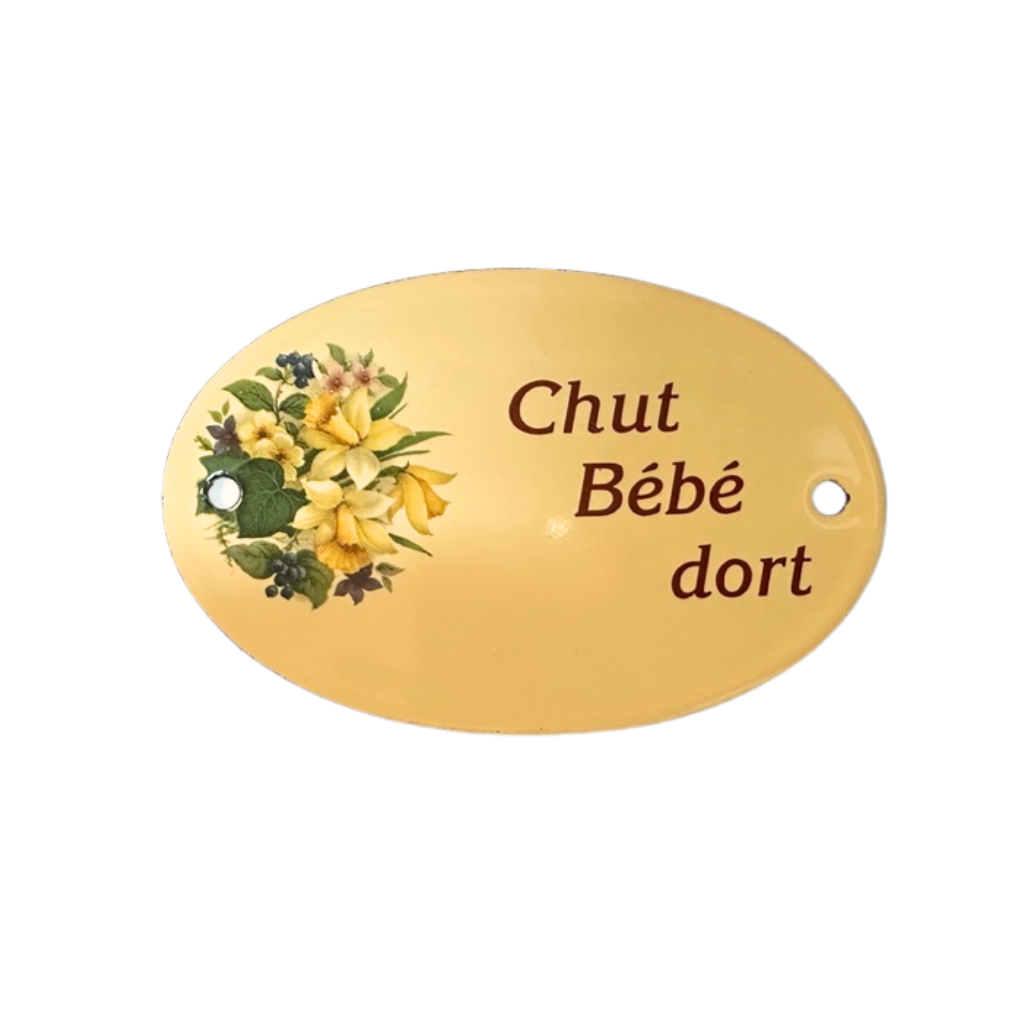 HANDCRAFTED IN FRENCH VILLAGE ENAMEL PLAQUE ' HUSH BABY SLEEPING'