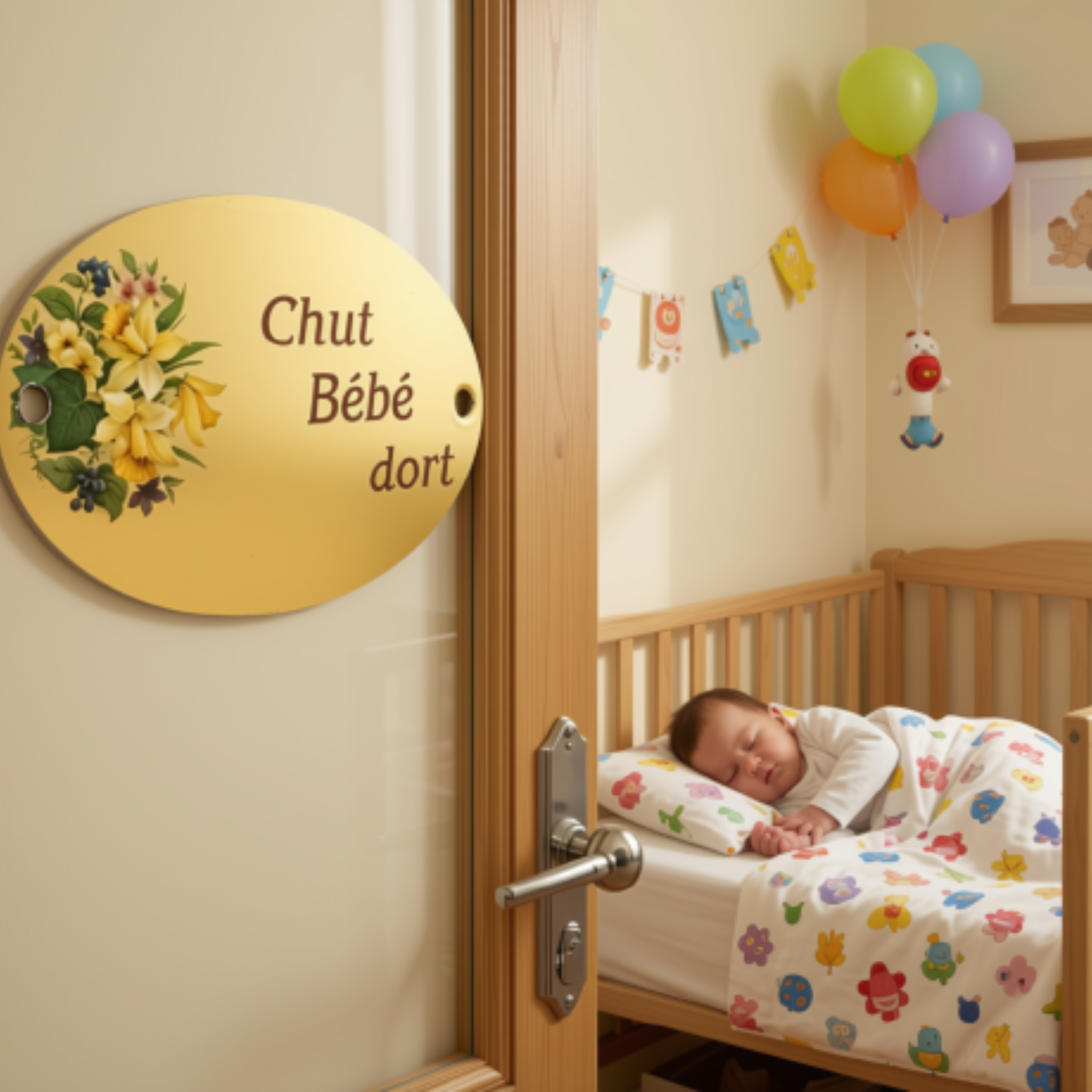 FRENCH HANDMADE ENAMEL PLAQUE ' HUSH BABY SLEEPING'