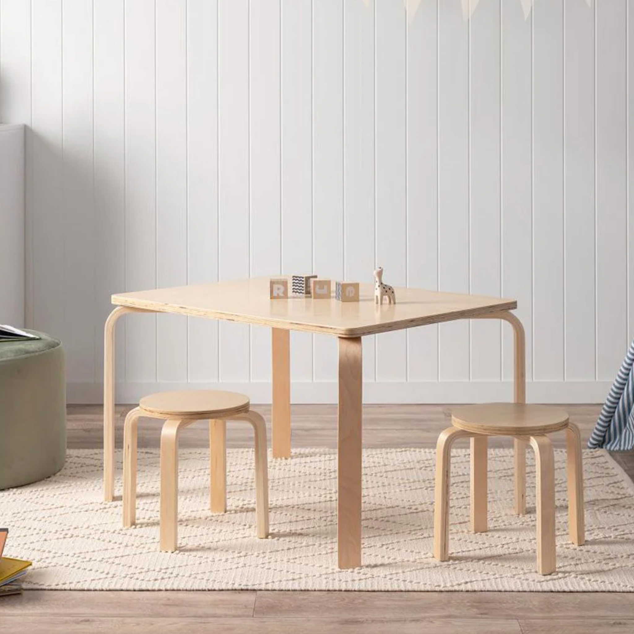 CHILDRENS PLAY TABLE & 4 KIDS CHAIRS - BIRCH PLYWOOD