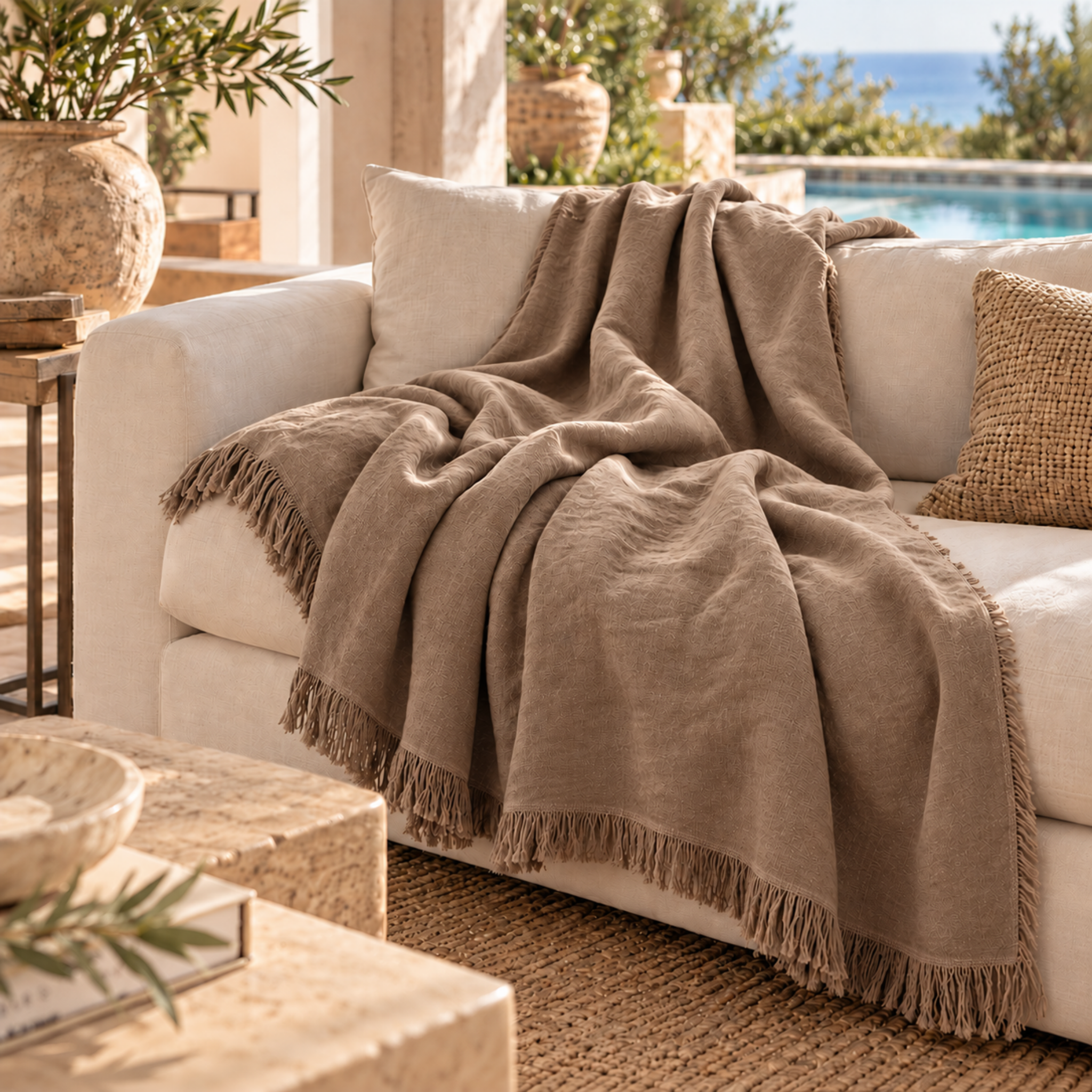 COVE NEW ZEALAND LINEN THROW BLANKET - TAN