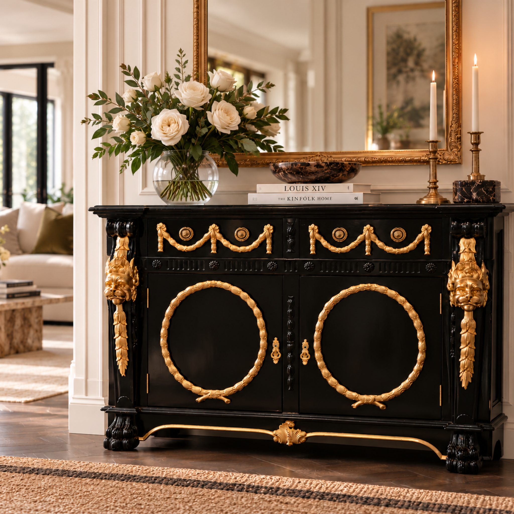 LOUIS XIV BAROQUE MAHOGANY SIDEBOARD