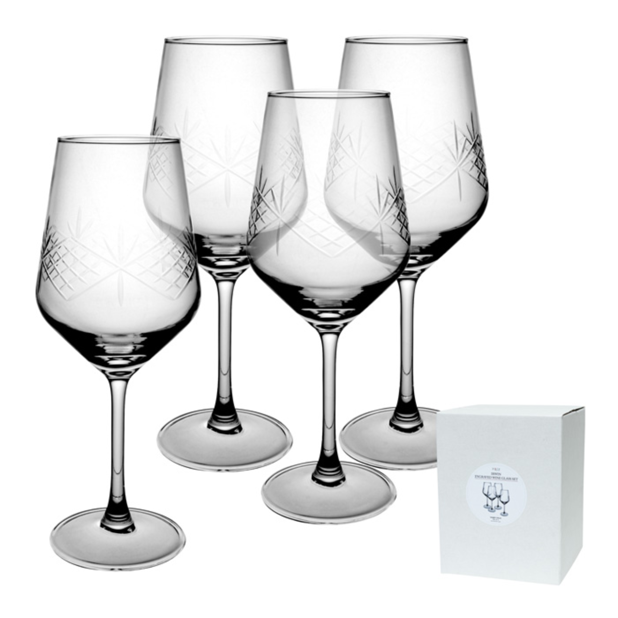 THOMAS ENGRAVED STARBURST WINE GLASS - SET OF 4