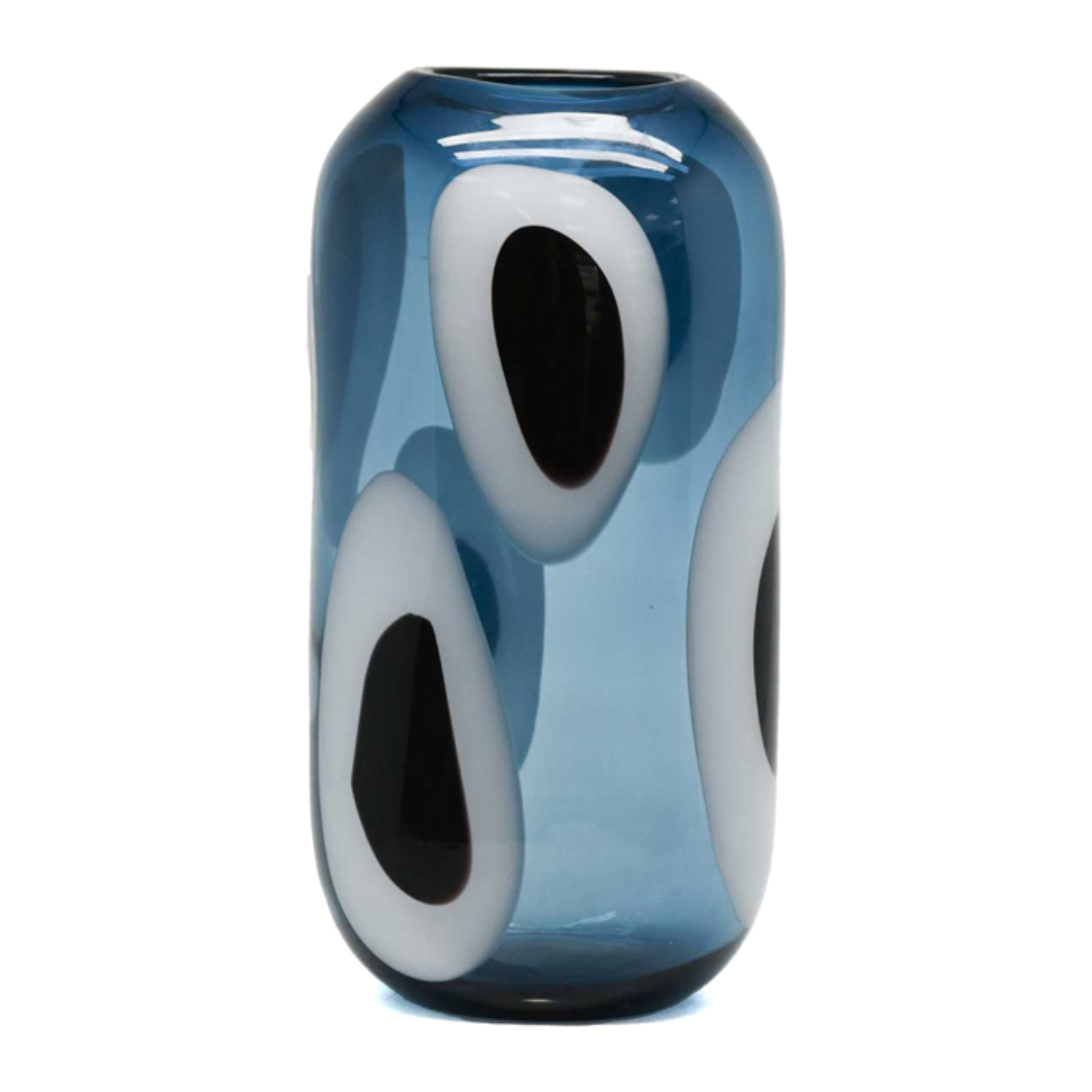 DUNBAR GLASS BLUE WHITE CIRCLE VASE LARGE