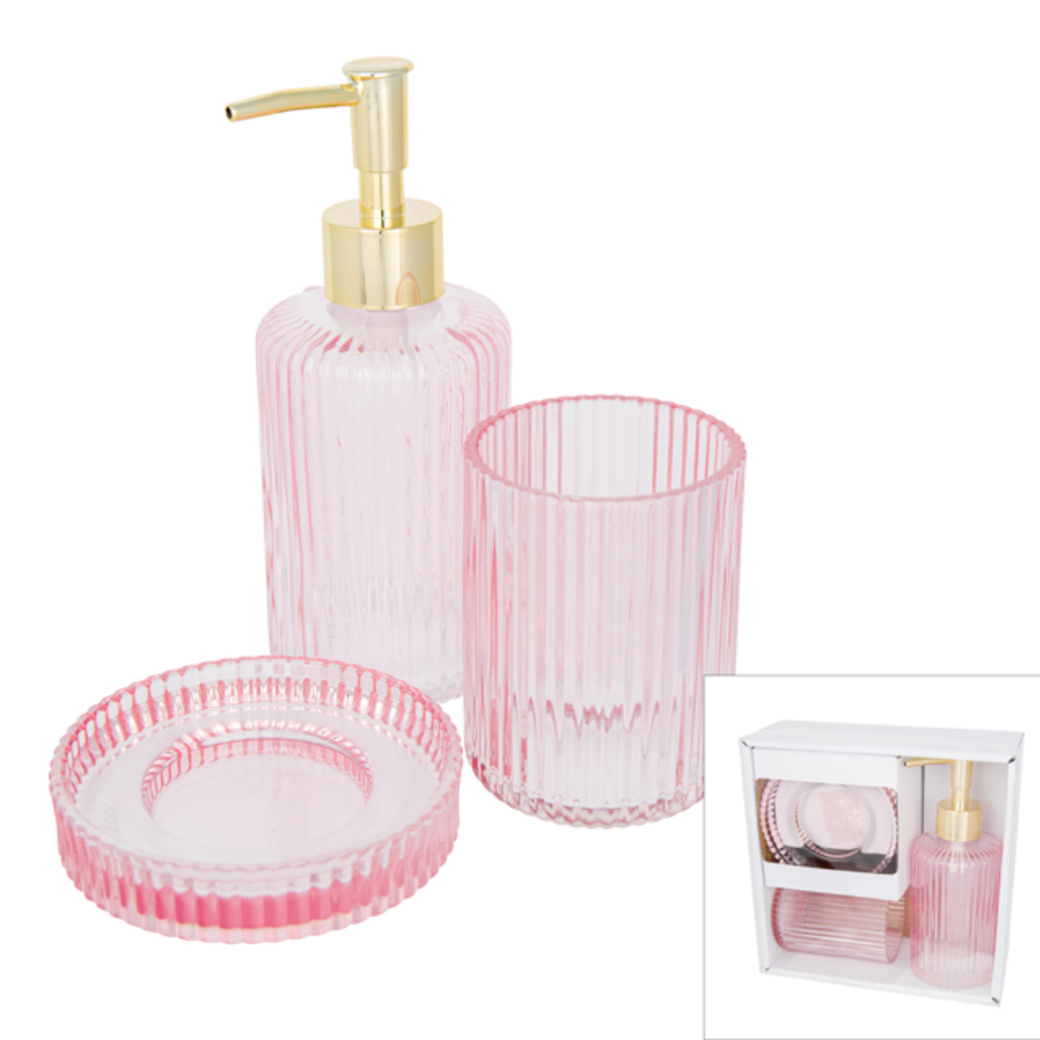 LAPOCHE GLASS BATHROOM SET - PINK GOLD