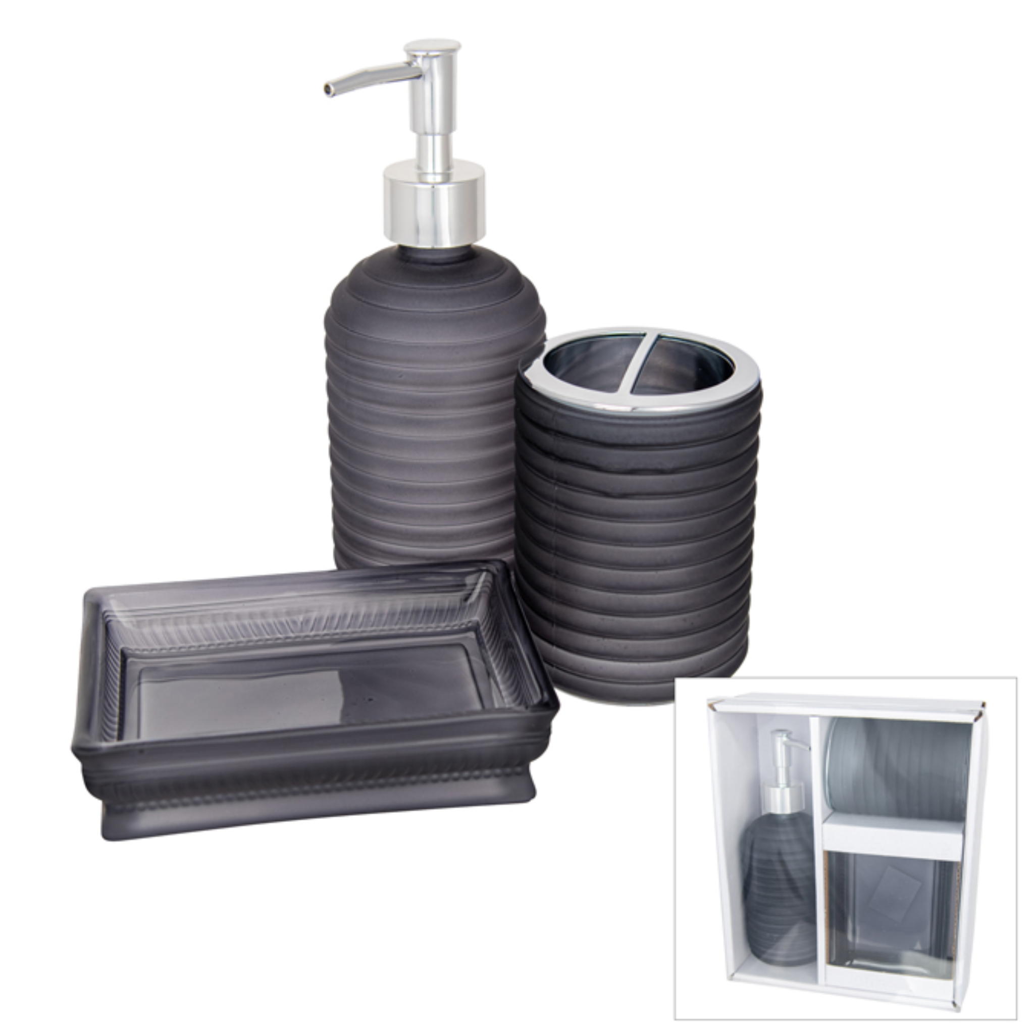 IVANA GLASS BATHROOM SET - DARK GREY